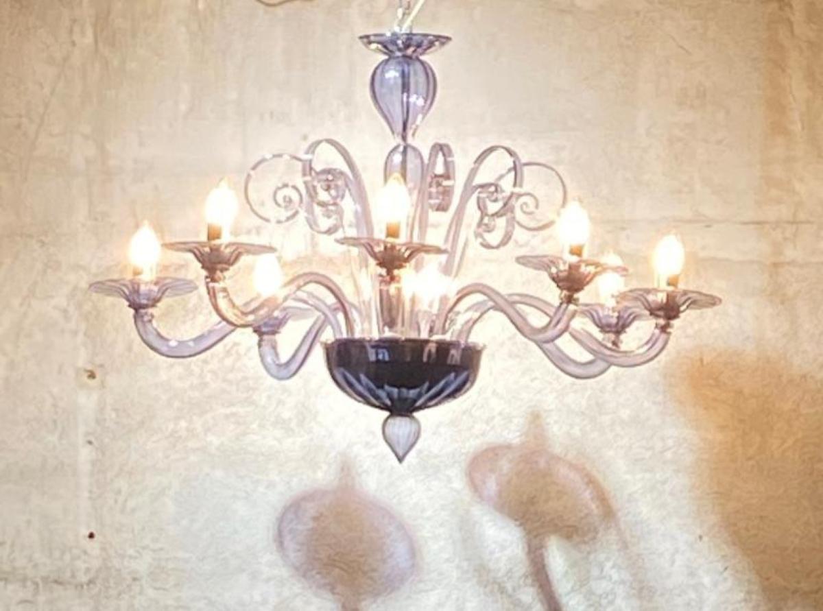 Mid-20th Century Hanging Chandelier in Murano Glass For Sale