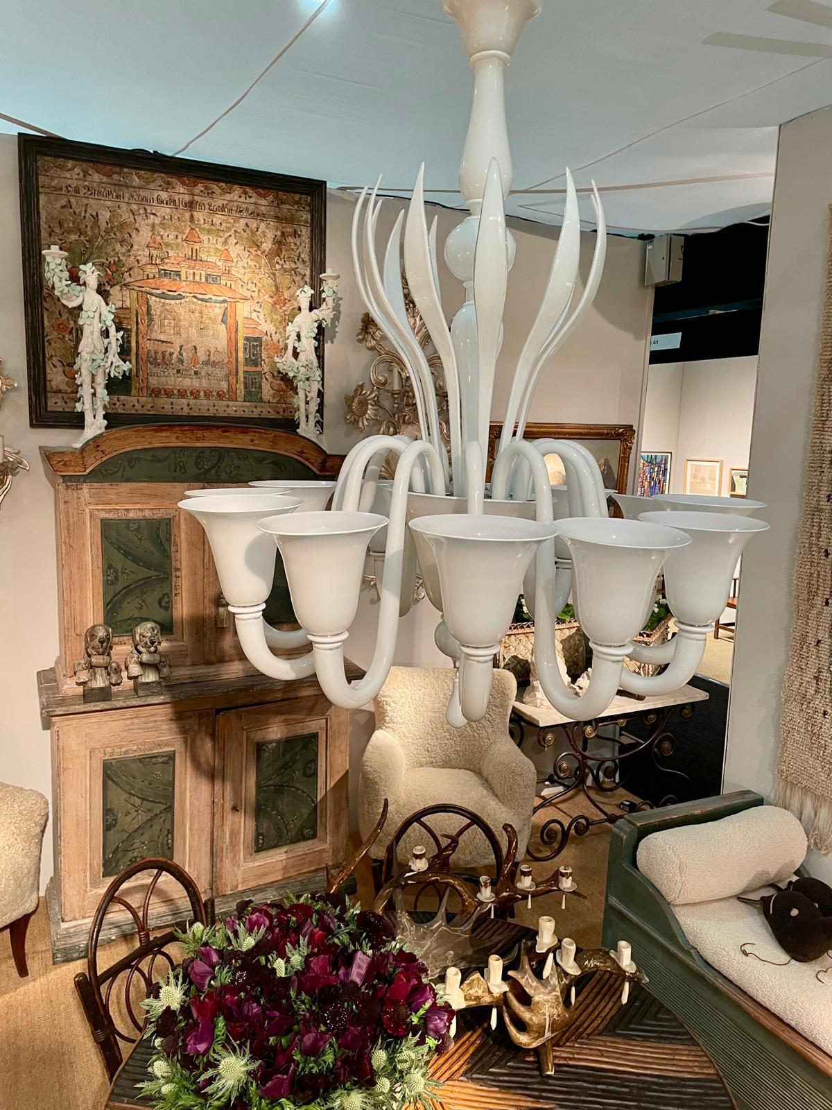 Lampadario Whiting in vetro di Murano bianco In condizioni buone in vendita a PARIS, FR