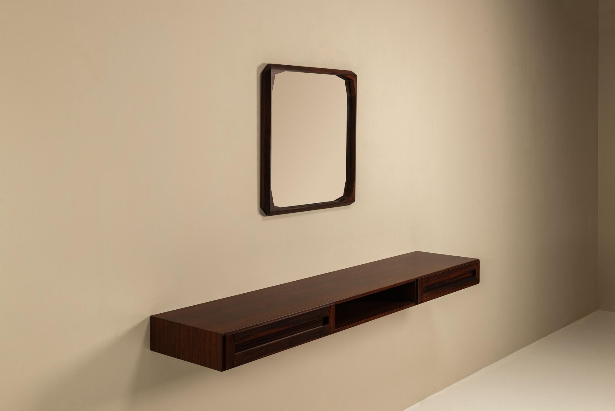 Mid-Century moderno Hanging Console and Mirror by Dino Cavalli for Tredici, Italy 1960s in vendita