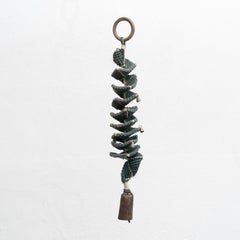 Vintage 1950s Spanish Fabric Artwork with Cowbells for Hanging