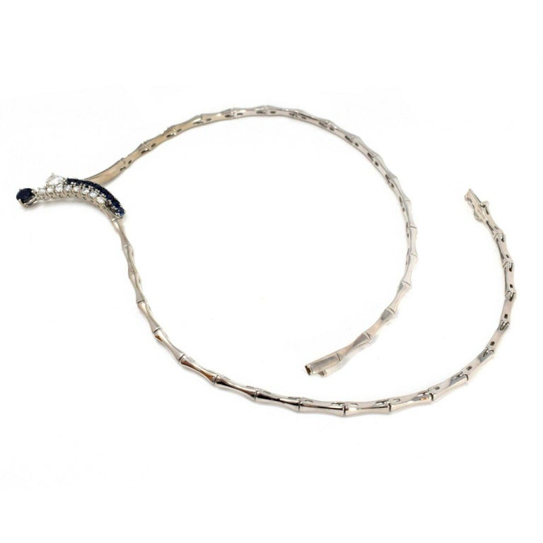 Hanging Diamond and Sapphire Bamboo Style Choker Necklace in 18 Karat