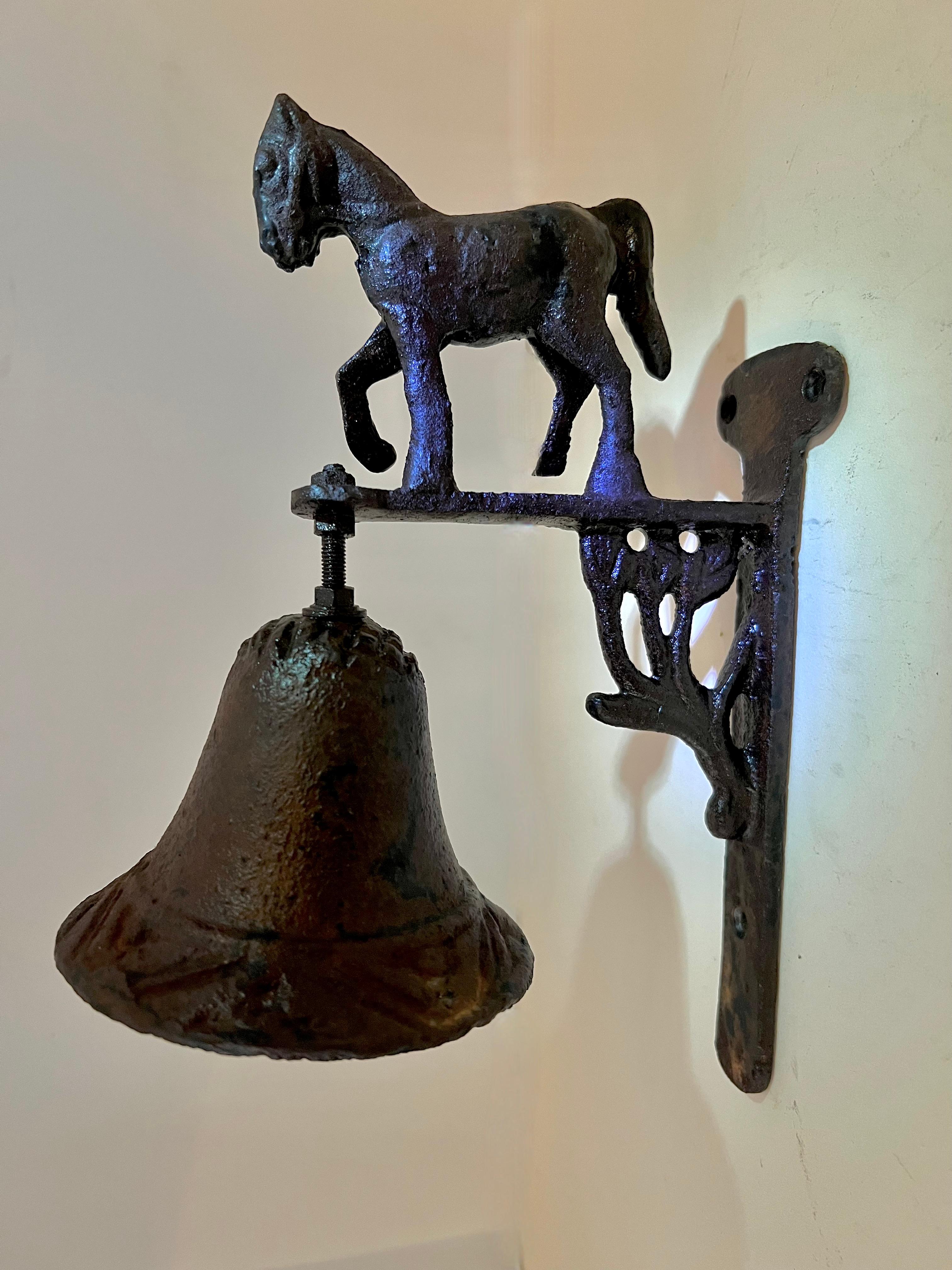 Iron Hanging Doorway Entry Shoppe Bell with Horse  For Sale