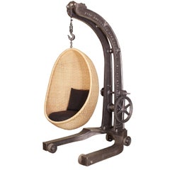 Hanging Egg Chair and 1920s Cast Iron Engine Hoist