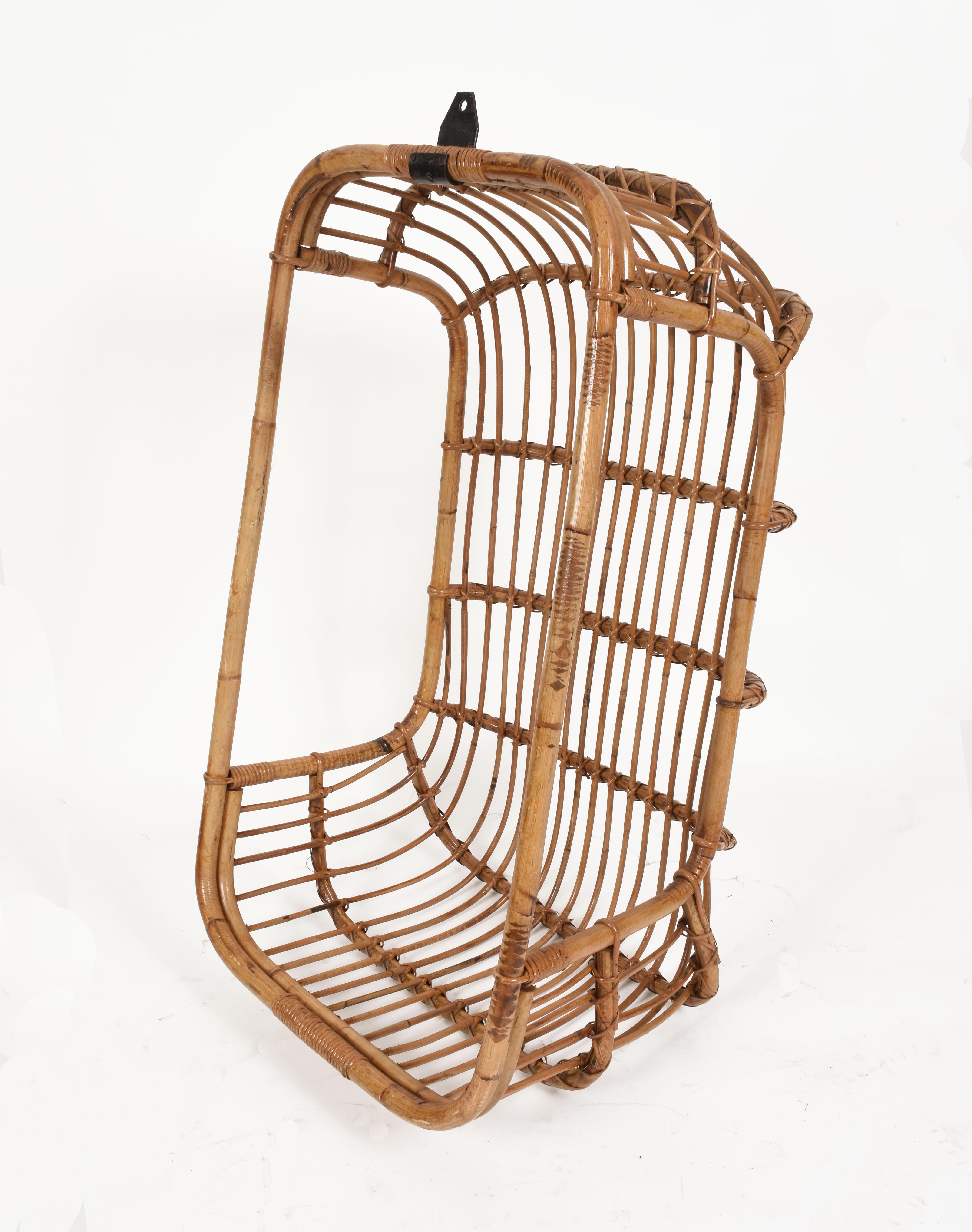 Hanging Eggshaped Midcentury Rattan and Bamboo Italian Armchair, 1970s 8