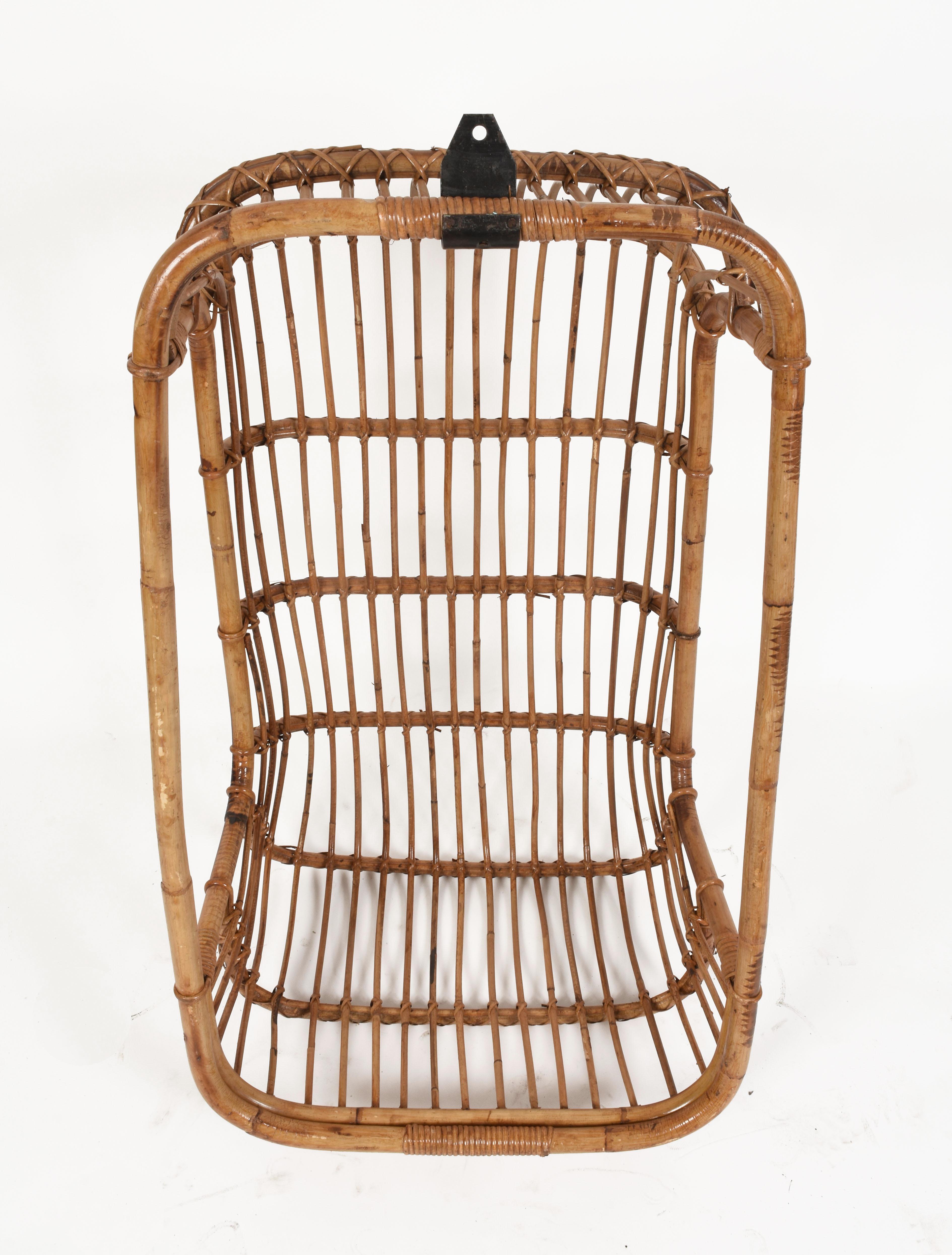 Late 20th Century Hanging Eggshaped Midcentury Rattan and Bamboo Italian Armchair, 1970s