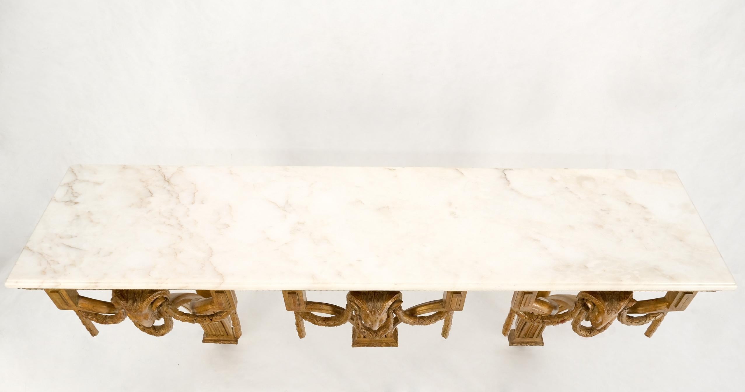 Hanging Fine Carved Antique Gold Gilt Base Marble Top Console Table Credenza For Sale 5