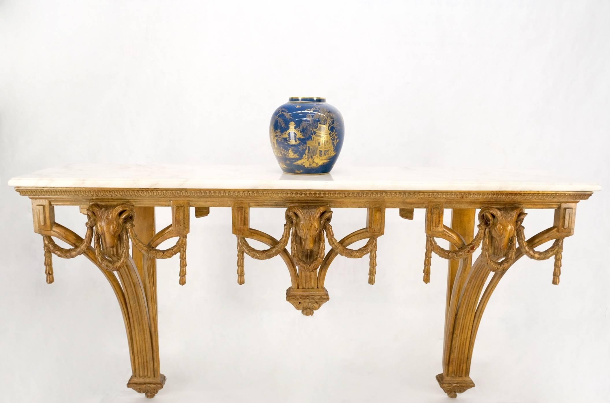 Hanging Fine Carved Antique Gold Gilt Base Marble Top Console Table Credenza For Sale 8
