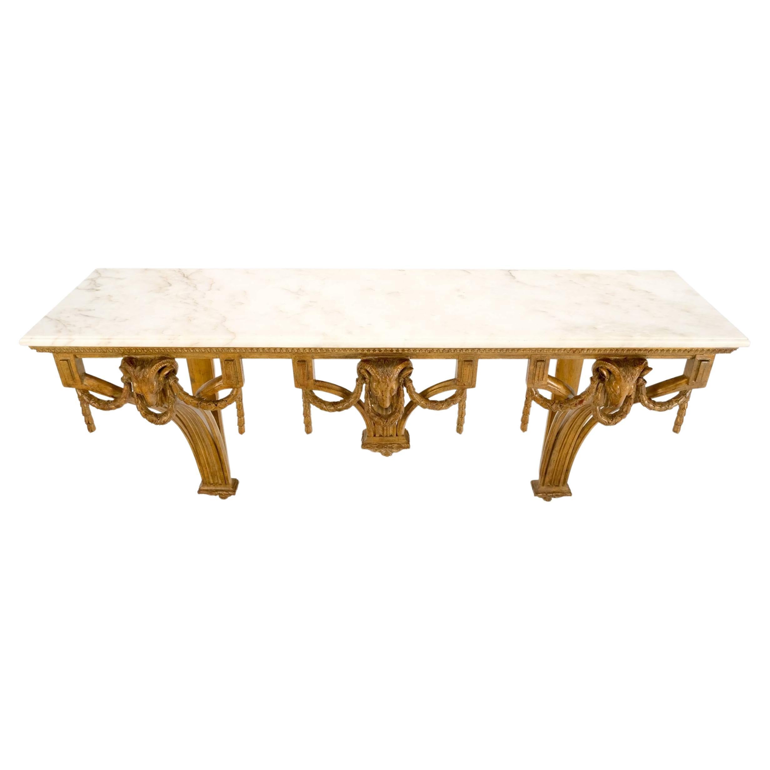 Rococo Revival Hanging Fine Carved Antique Gold Gilt Base Marble Top Console Table Credenza For Sale