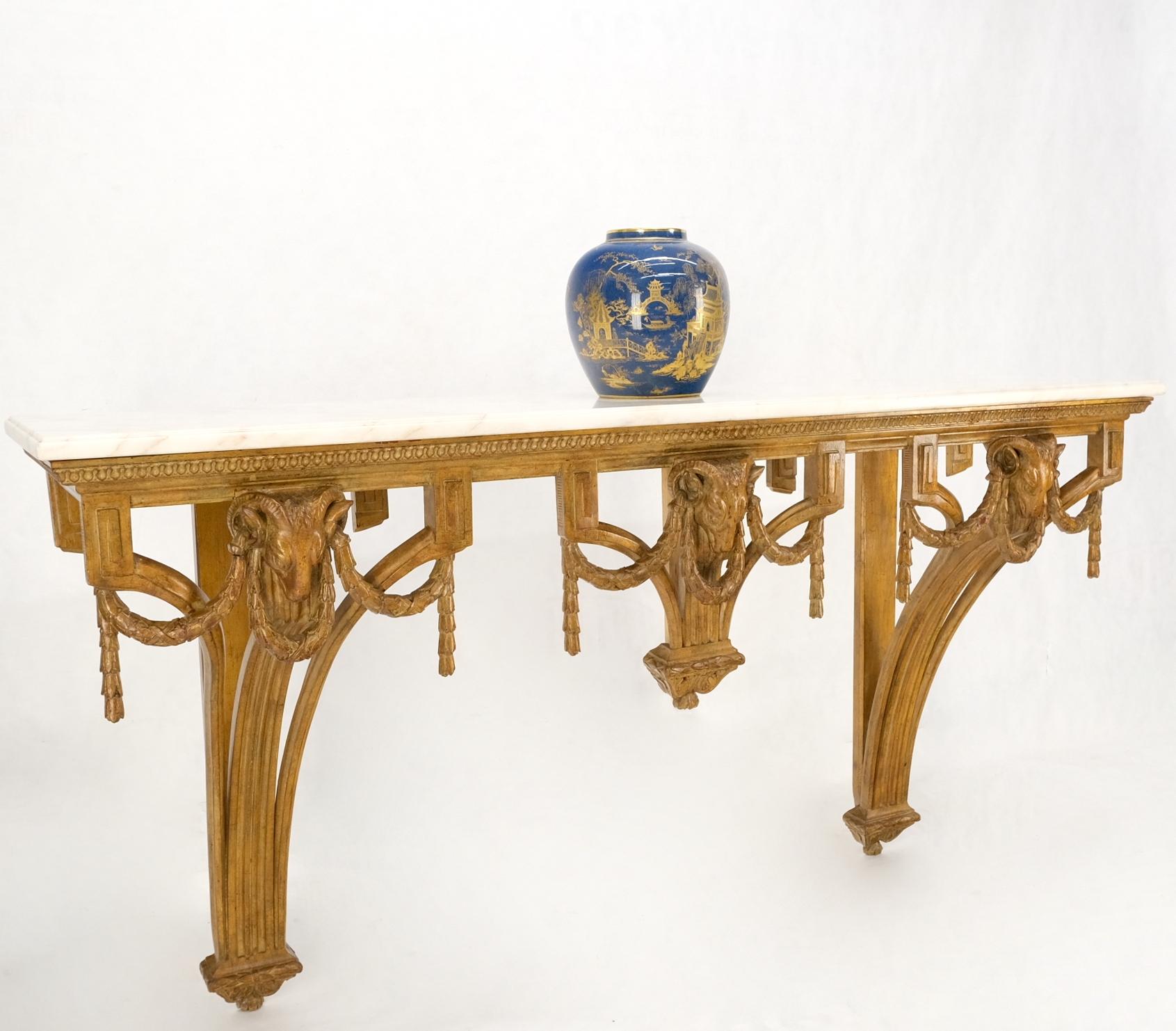 Italian Hanging Fine Carved Antique Gold Gilt Base Marble Top Console Table Credenza For Sale
