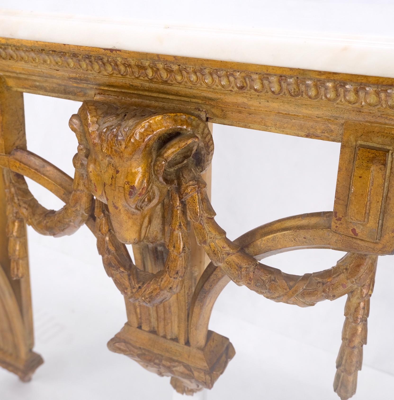 20th Century Hanging Fine Carved Antique Gold Gilt Base Marble Top Console Table Credenza For Sale