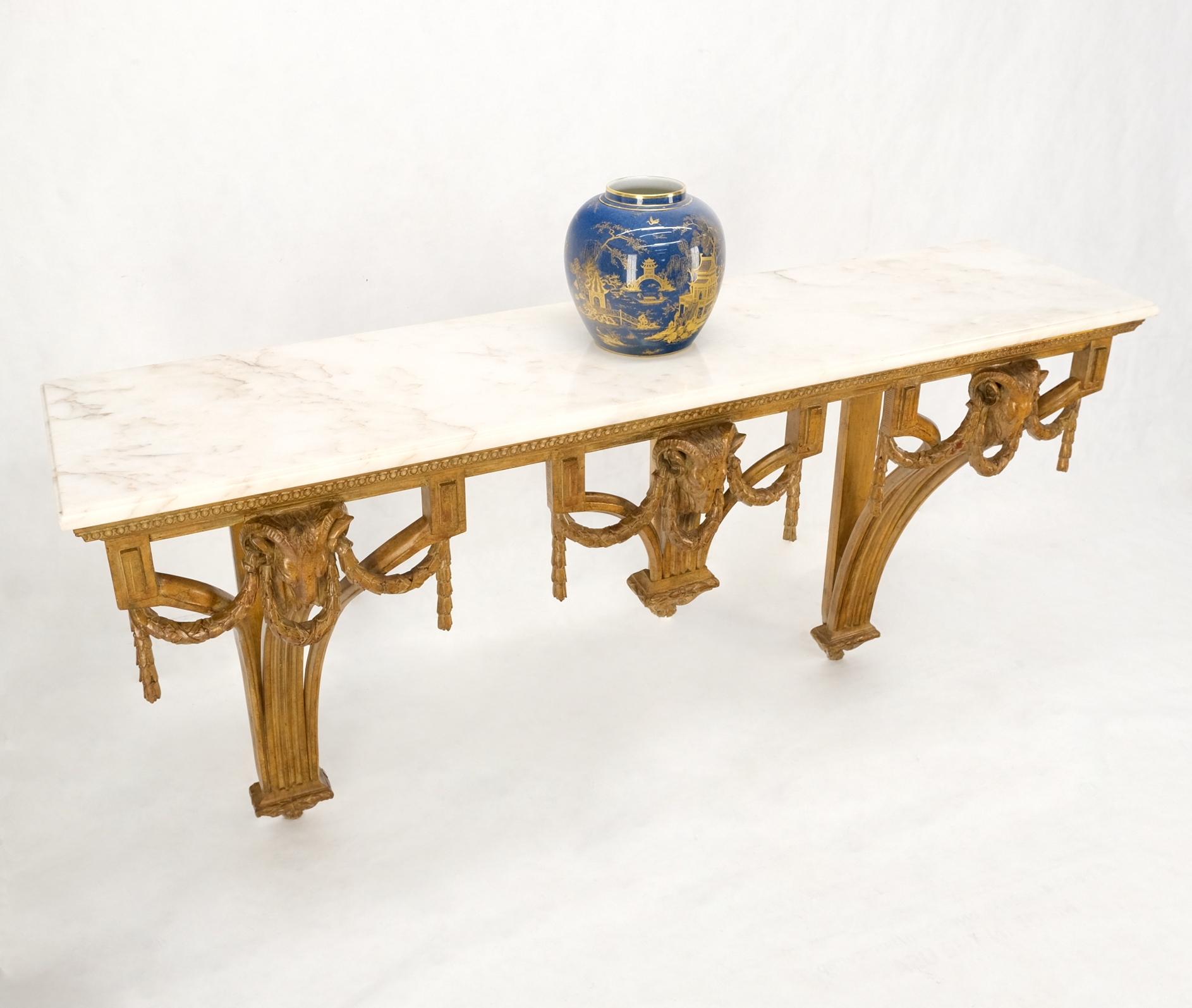 Hardwood Hanging Fine Carved Antique Gold Gilt Base Marble Top Console Table Credenza For Sale