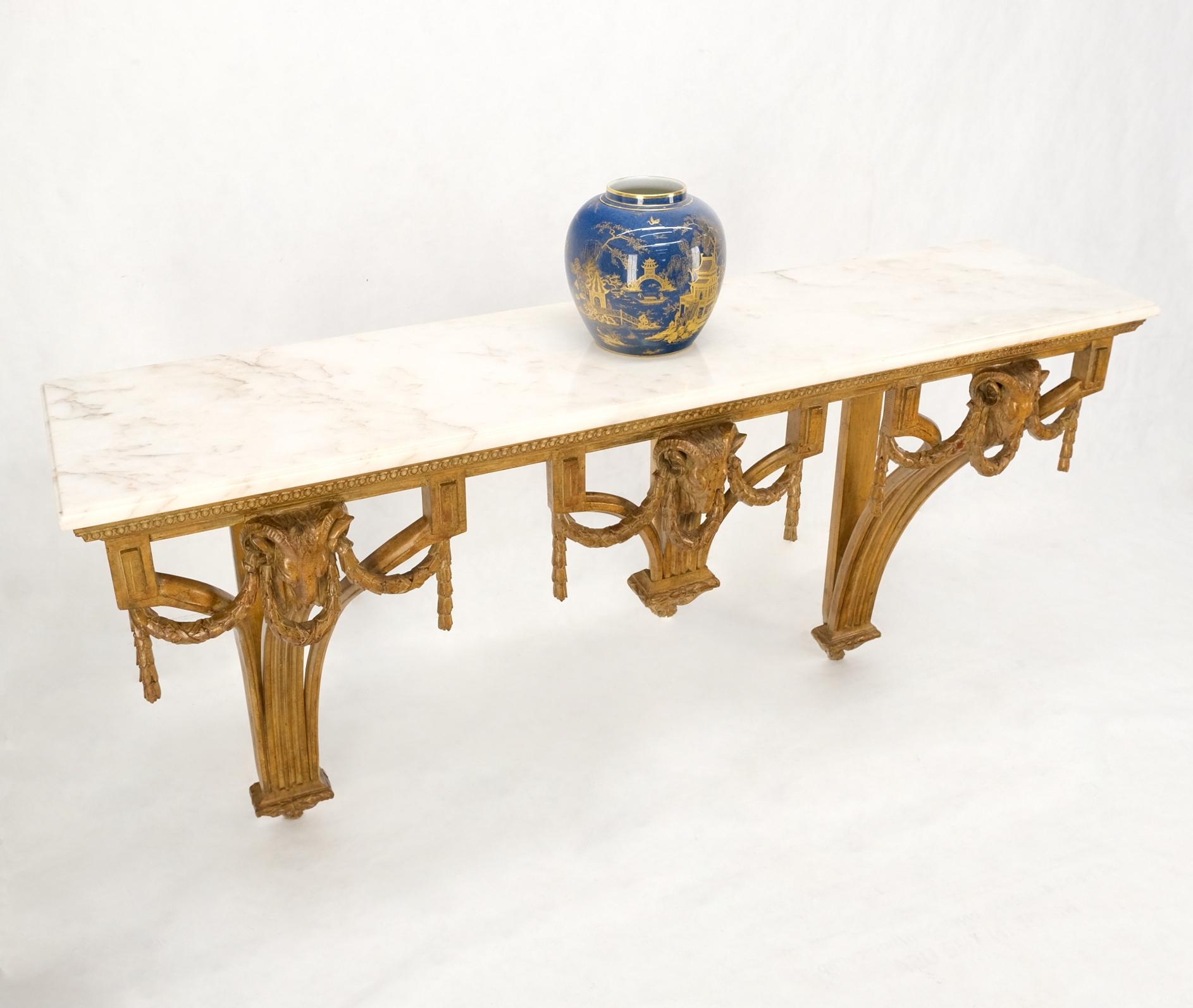 Hardwood Hanging Fine Carved Antique Gold Gilt Base Marble Top Console Table Credenza For Sale