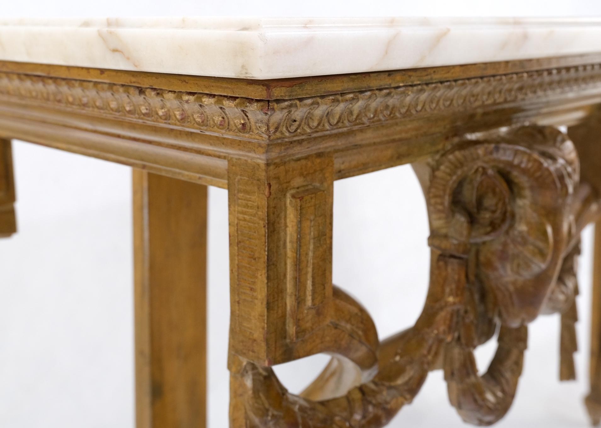 Hanging Fine Carved Antique Gold Gilt Base Marble Top Console Table Credenza For Sale 2