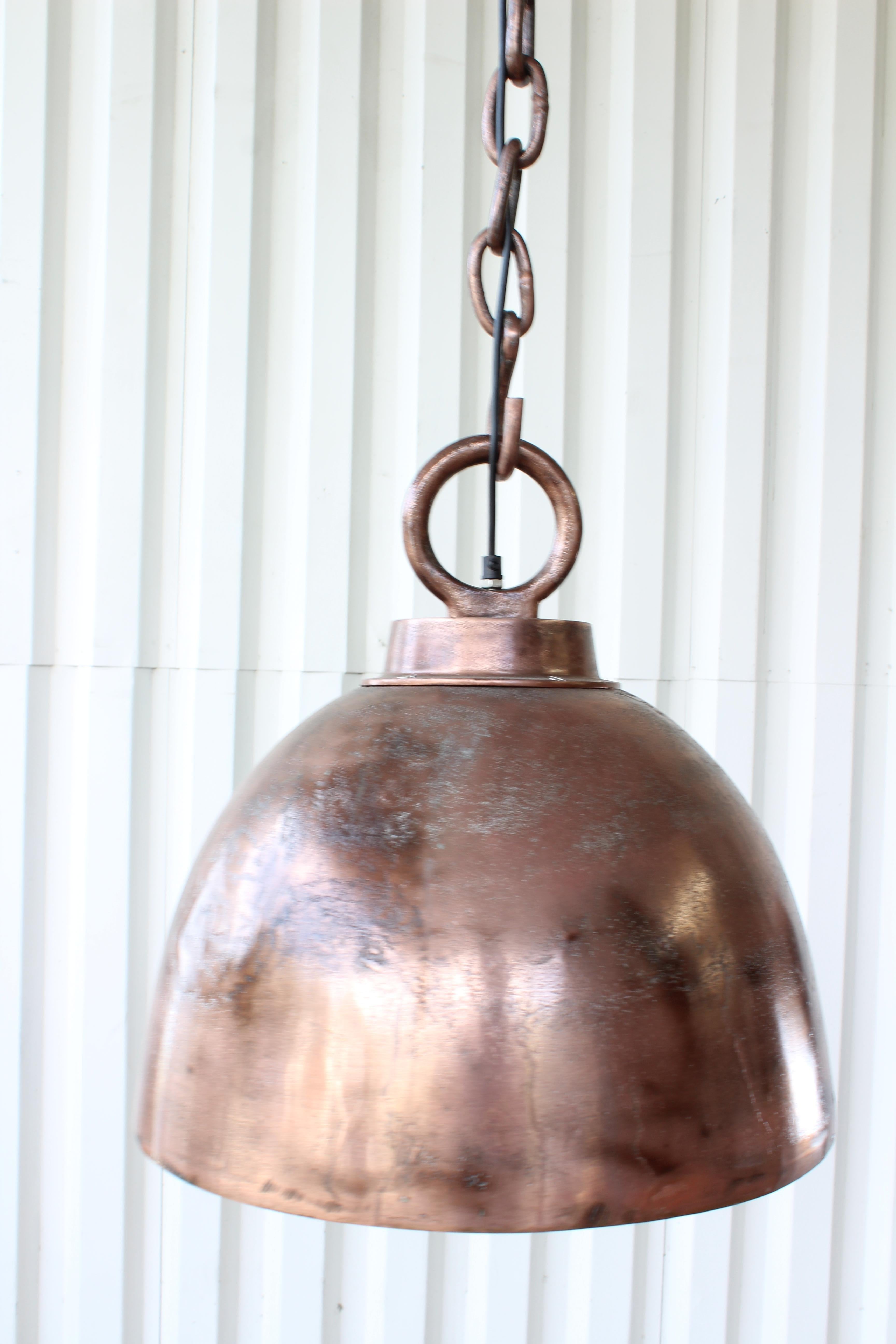 Metal pendant light in antique copper finish. Newer production with a vintage look. 62