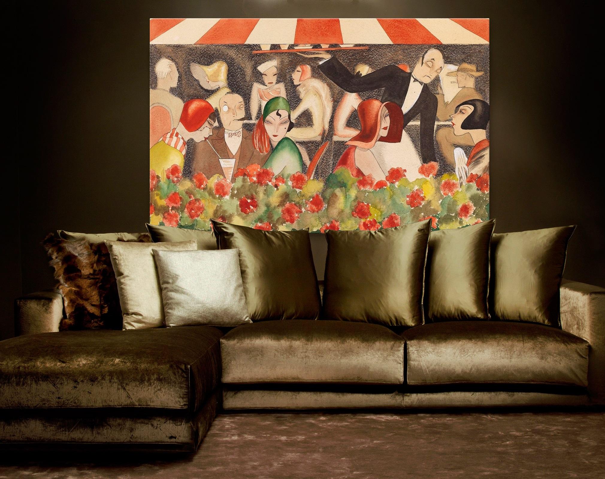 German Hanging Garden Cafe, after Art Deco Pastel by Dörte Clara Wolff For Sale