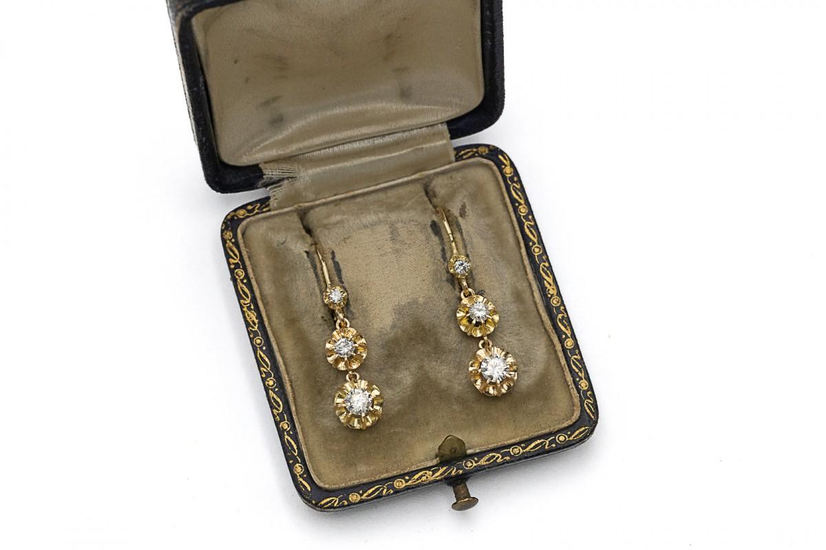 Boucles d'oreilles pendantes en or avec des diamants d'environ 1,00ct, France, milieu du 20e siècle Bon état - En vente à Chorzów, PL