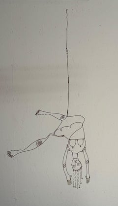 Hanging Kinetic Wire Abstract Figural Sculpture "The Acrobat"
