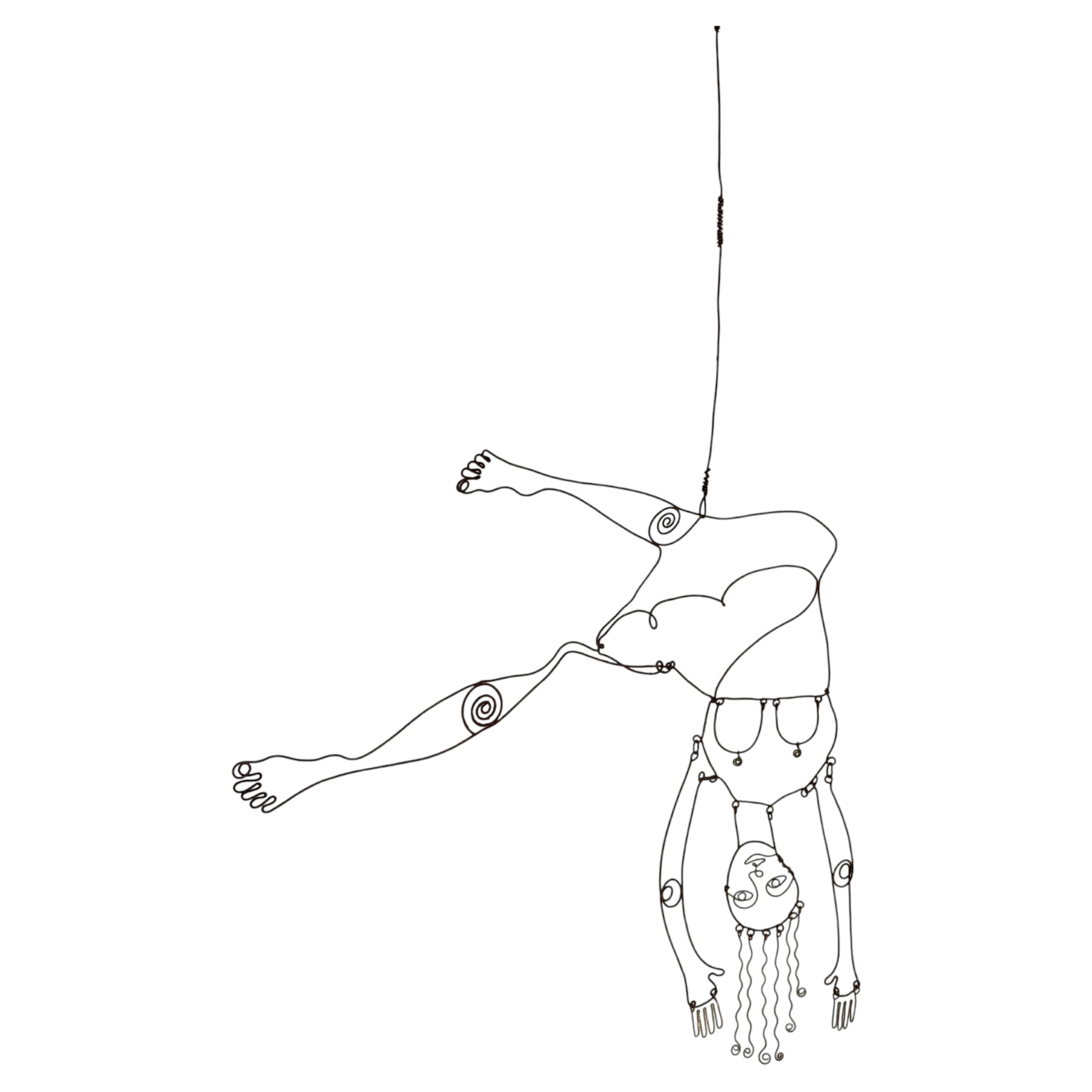 Hanging Kinetic Wire Abstract Figural Sculpture "The Acrobat"