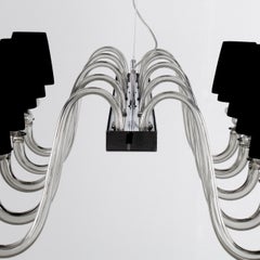 Lampe suspendue à 10 bras en verre de Murano gris clair, abat-jours noirs par Multiforme