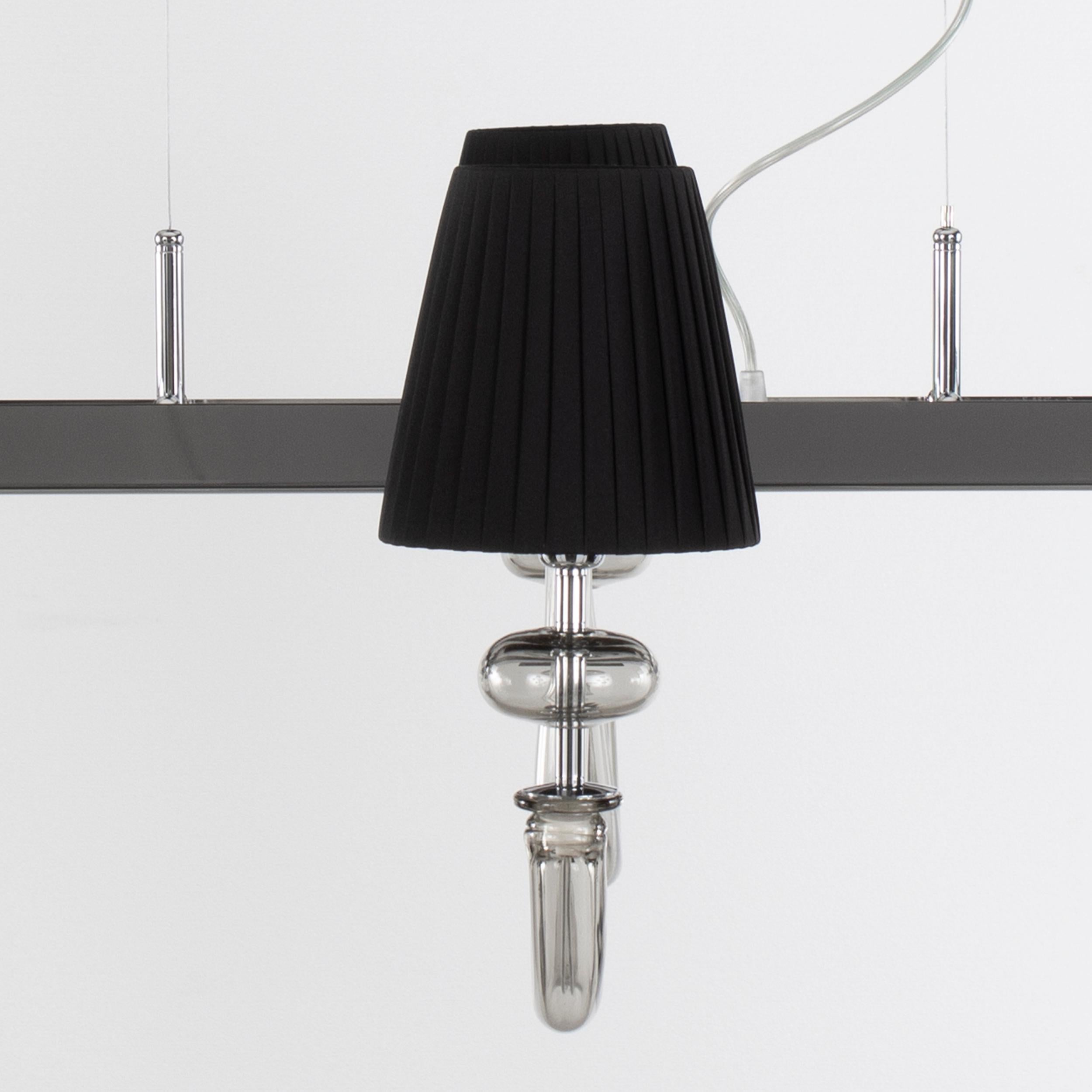 Other Hanging Lamp 10 Arms Light Grey Murano Glass, Black Lampshades by Multiforme For Sale