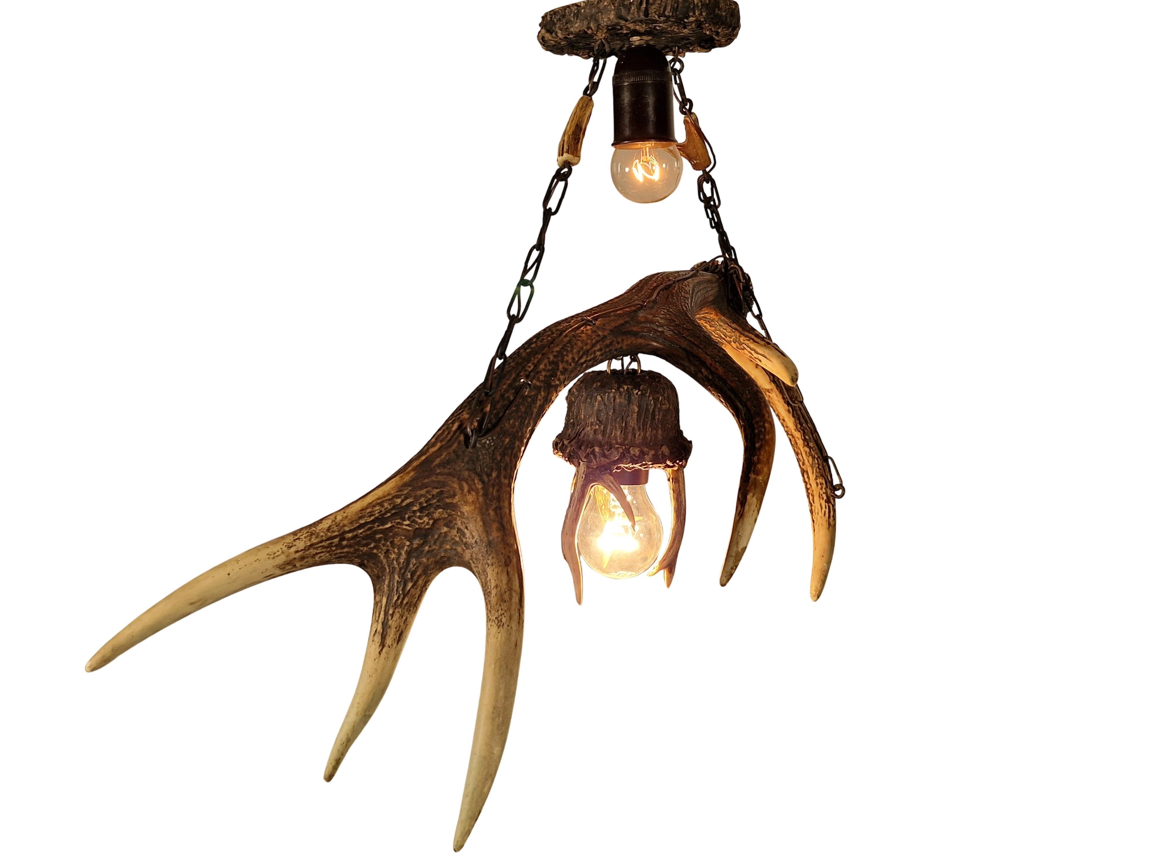 Lámpara colgante, araña, óptica de cuerno de ciervo, arte popular vagabundo, 1900, Austria en venta 3