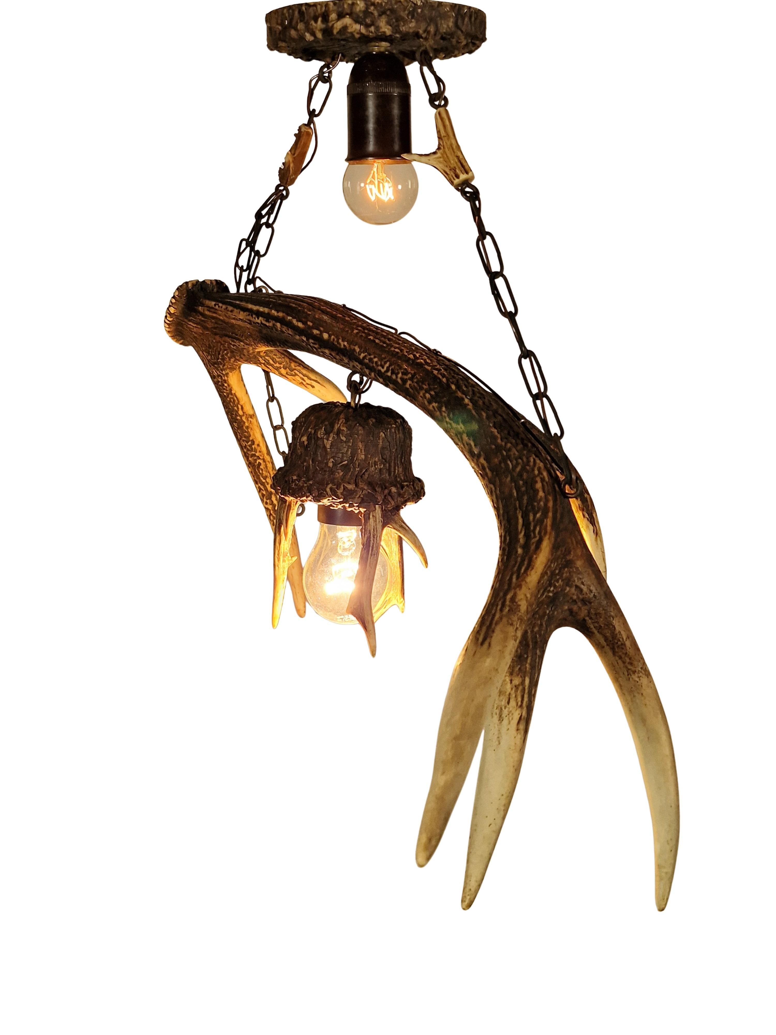 Lámpara colgante, araña, óptica de cuerno de ciervo, arte popular vagabundo, 1900, Austria en venta 4