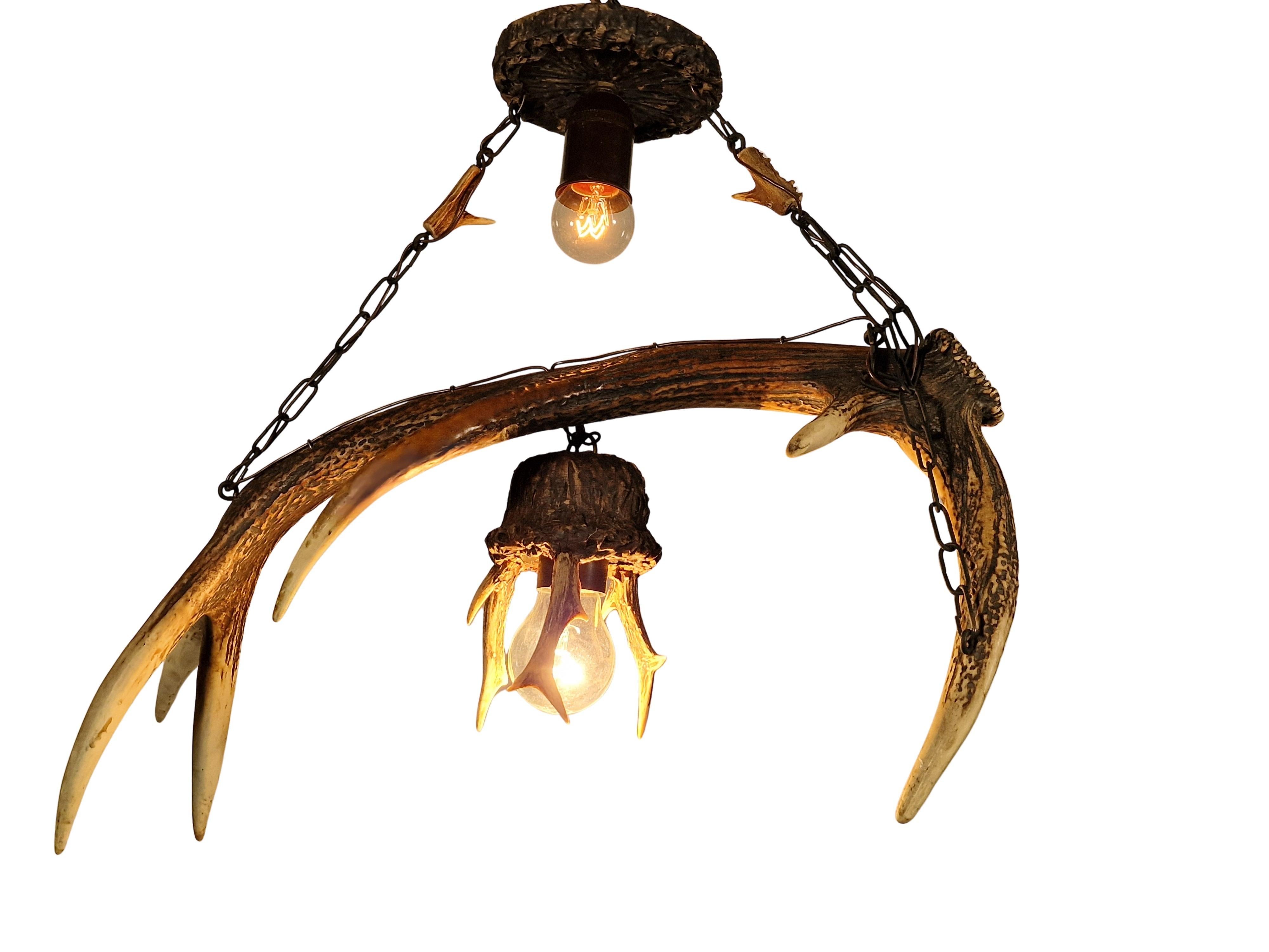 Lámpara colgante, araña, óptica de cuerno de ciervo, arte popular vagabundo, 1900, Austria en venta 1
