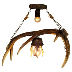 Hanging lamp, chandelier, deer horn optics, tramp folk art, 1900s, Austria