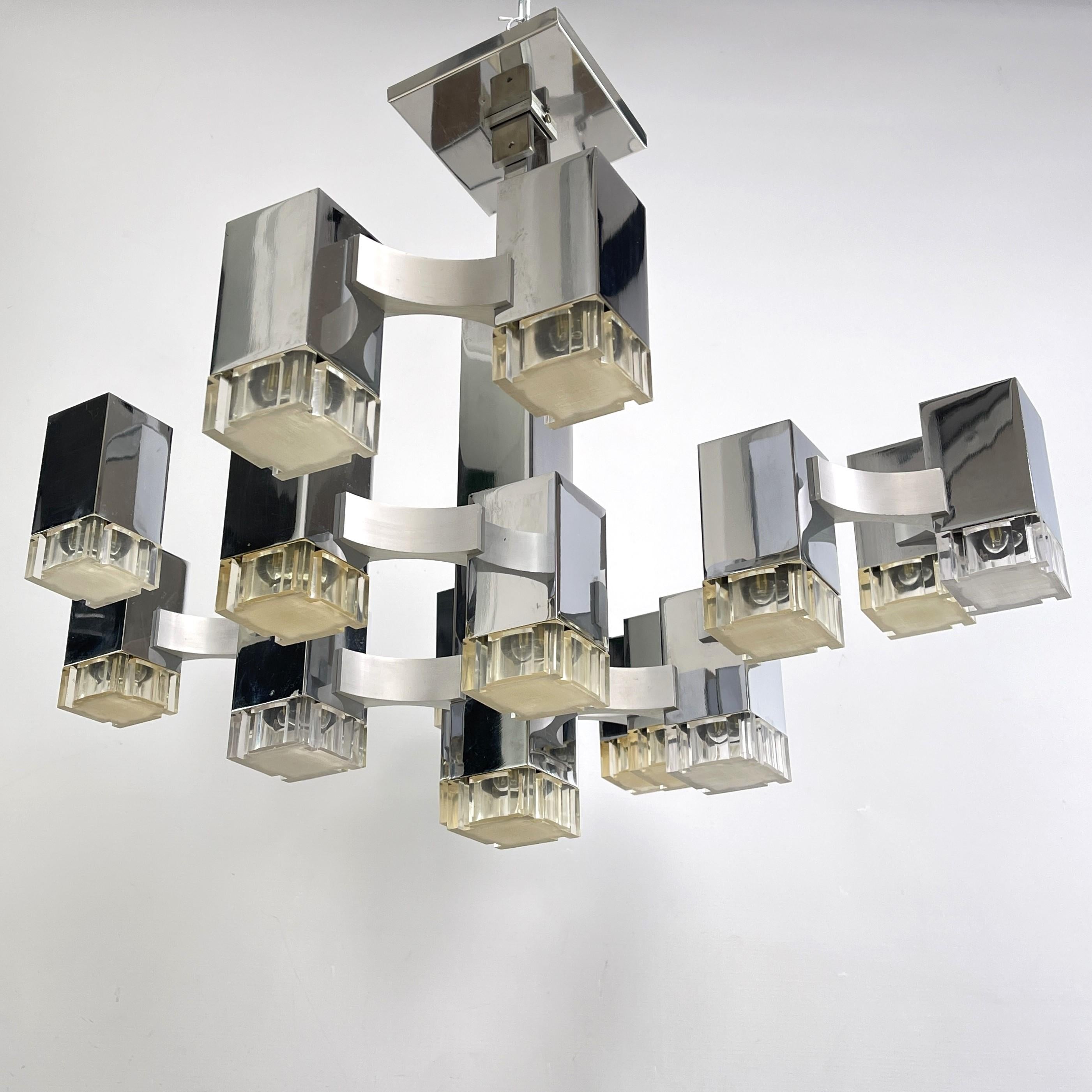 Space Age Hanging lamp from Gaetano Sciolari, Model CUBIC , 1970s For Sale