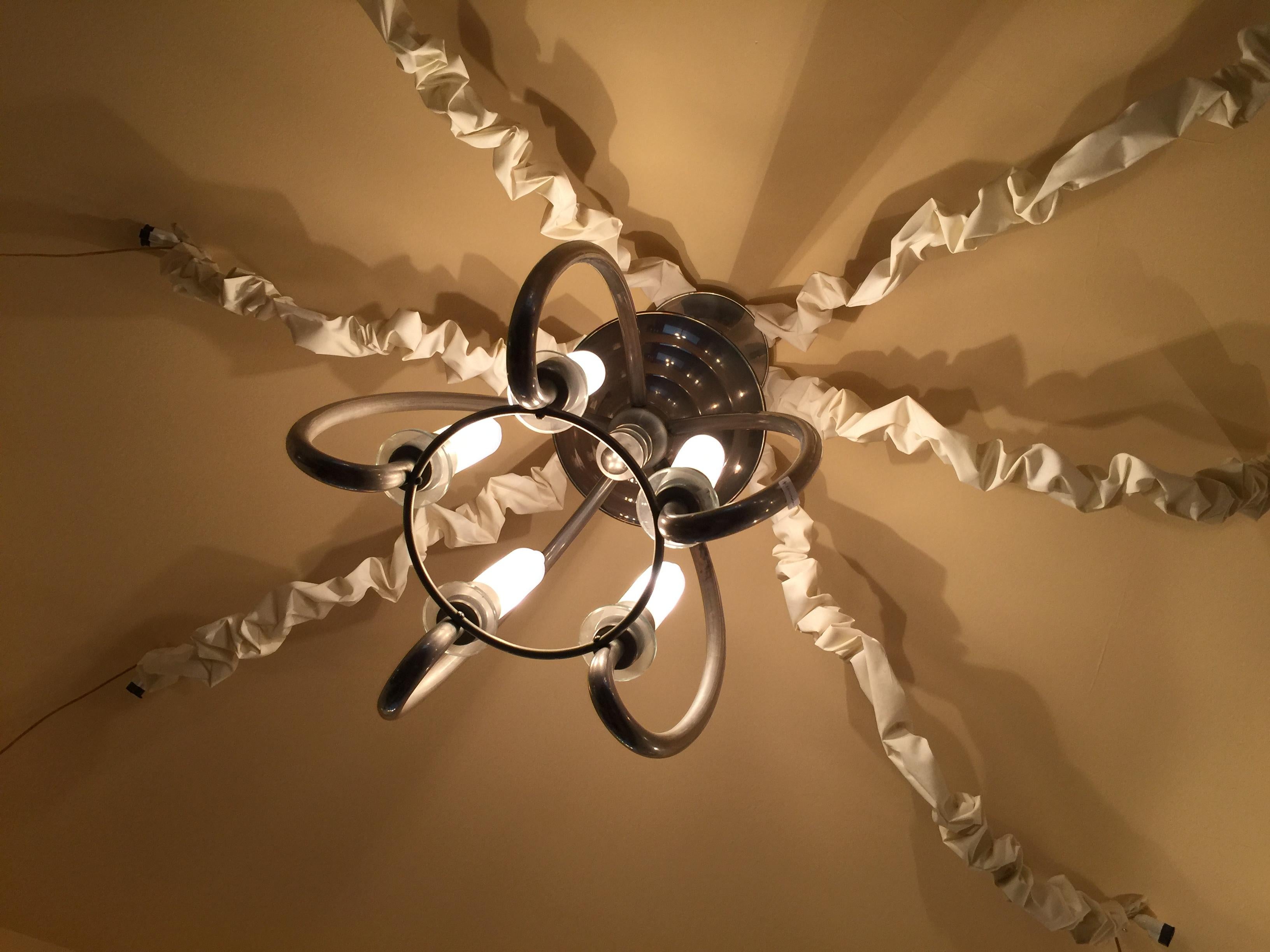 Lampada a sospensione tedesca in opalina, bronzo cromato, 1920, stile Art. Deco in vendita 4