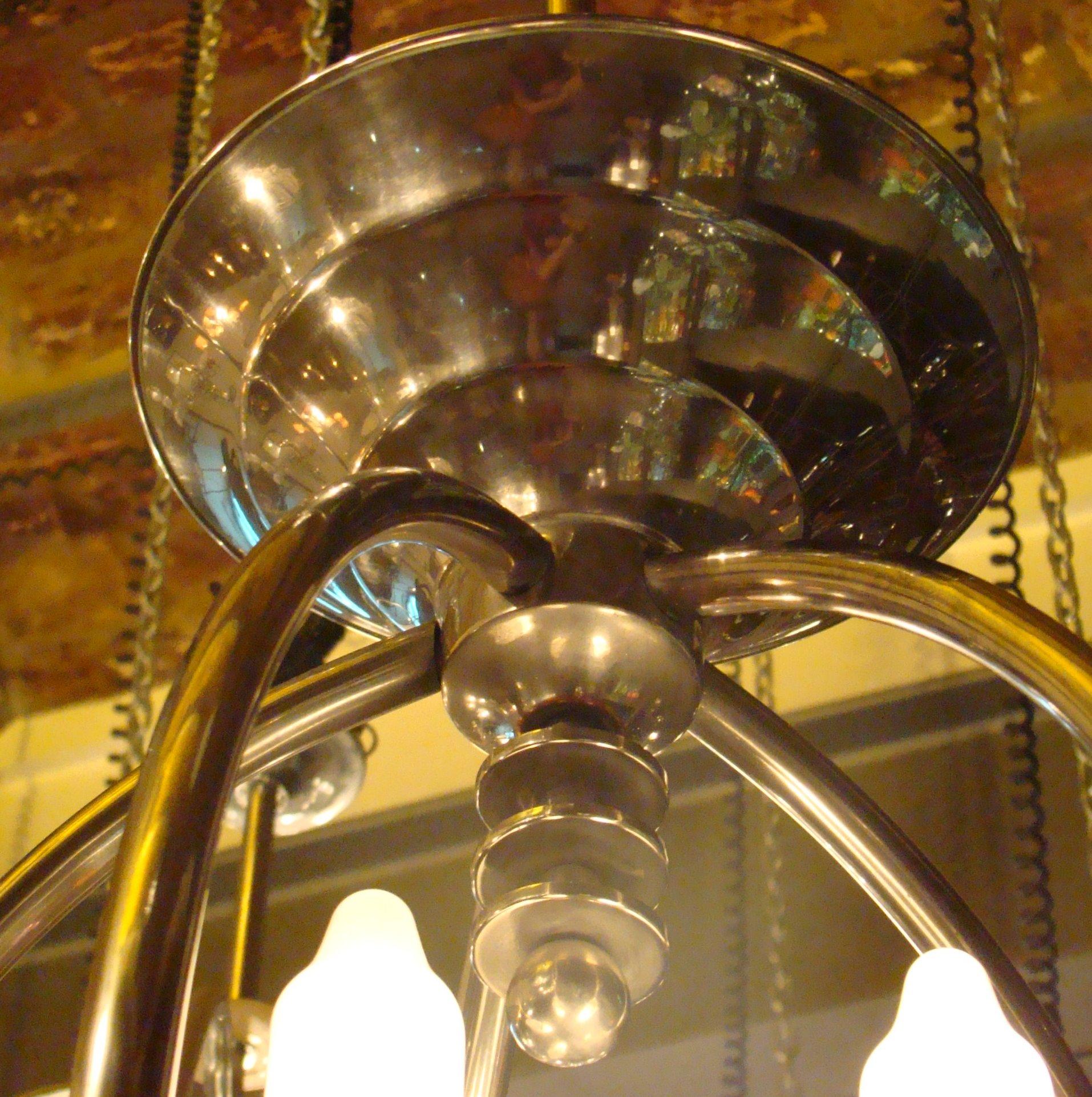 Début du 20ème siècle Lampe à suspension allemande en opaline et bronze chromé, 1920, style Art Déco en vente