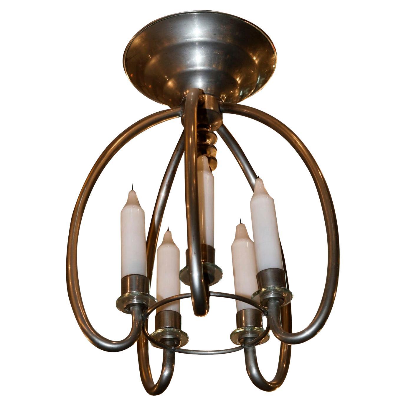 Lampada a sospensione tedesca in opalina, bronzo cromato, 1920, stile Art. Deco