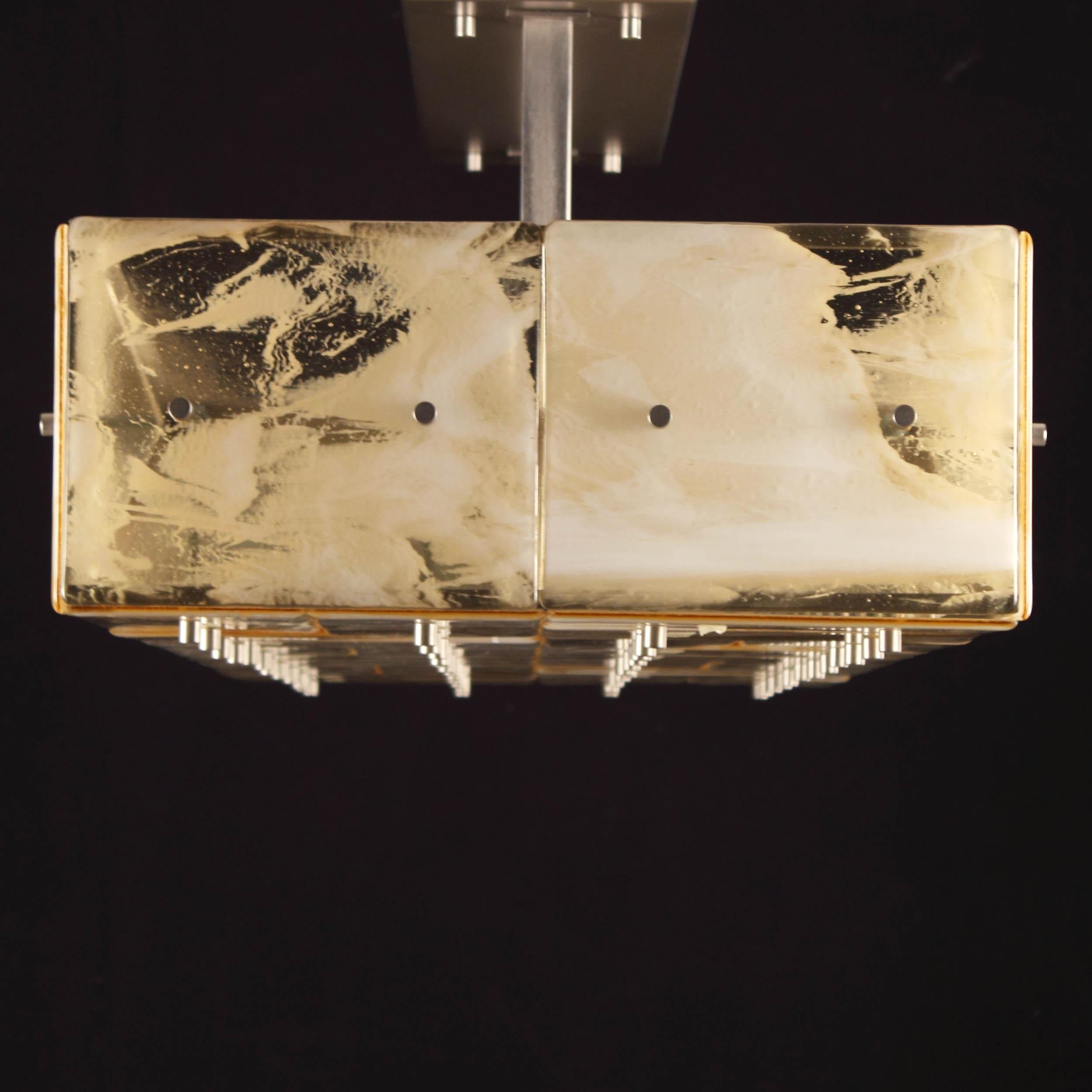 Lampe suspendue Plaques de verre Murano blanc miel, monture en nickel brossé par Multiforme Neuf - En vente à Trebaseleghe, IT