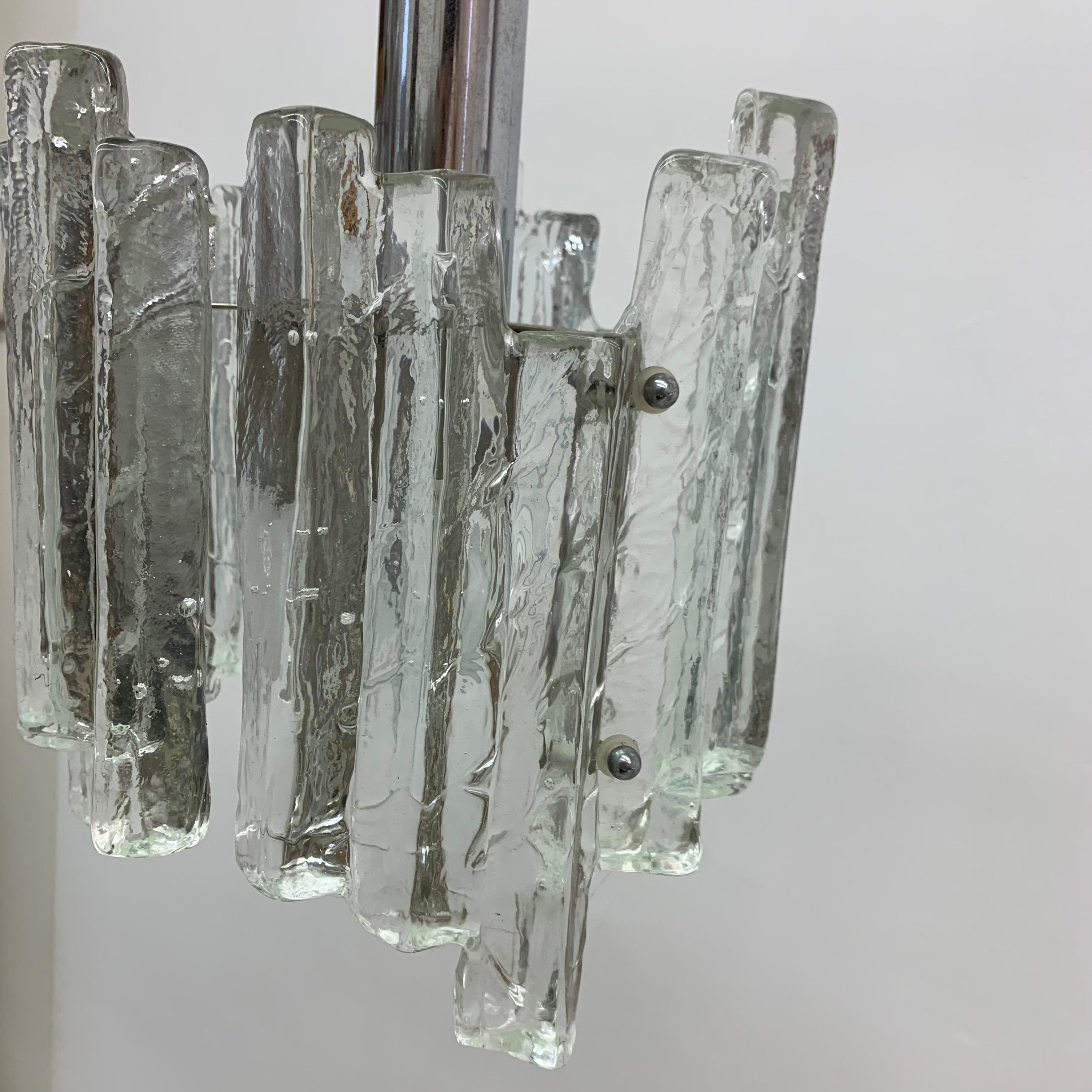 Hanging lamp in Frosted Ice Glass by J. T. Kalmar for Kalmar Franken KG, 1960s For Sale 7