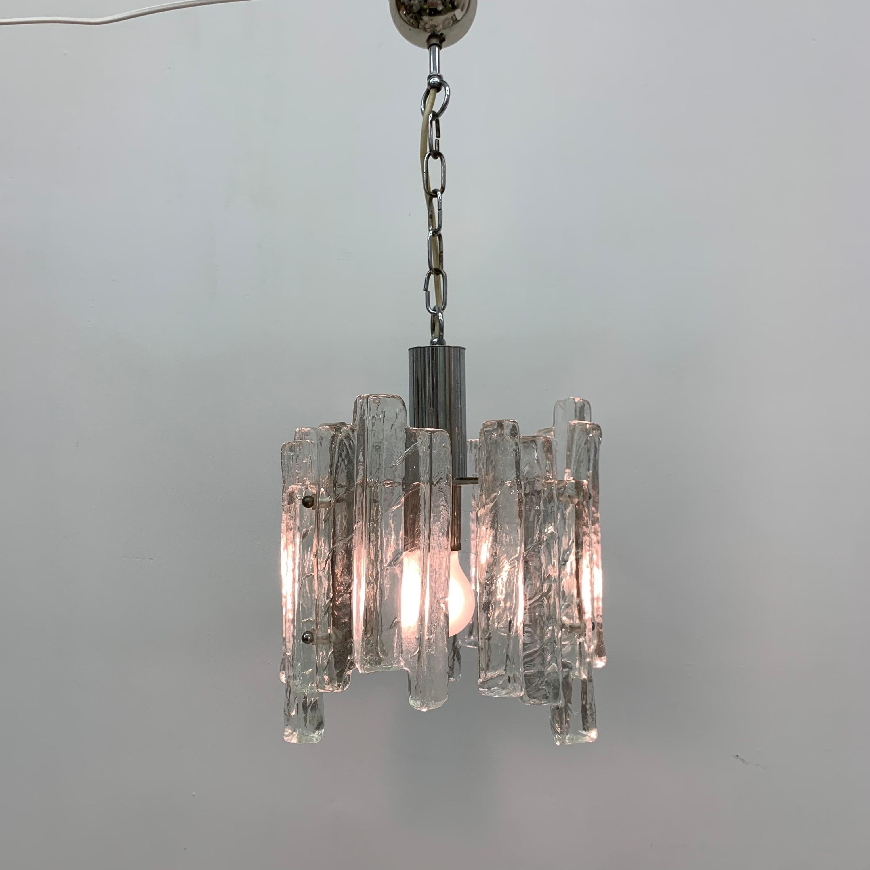Hanging lamp in Frosted Ice Glass by J. T. Kalmar for Kalmar Franken KG, 1960s For Sale 11