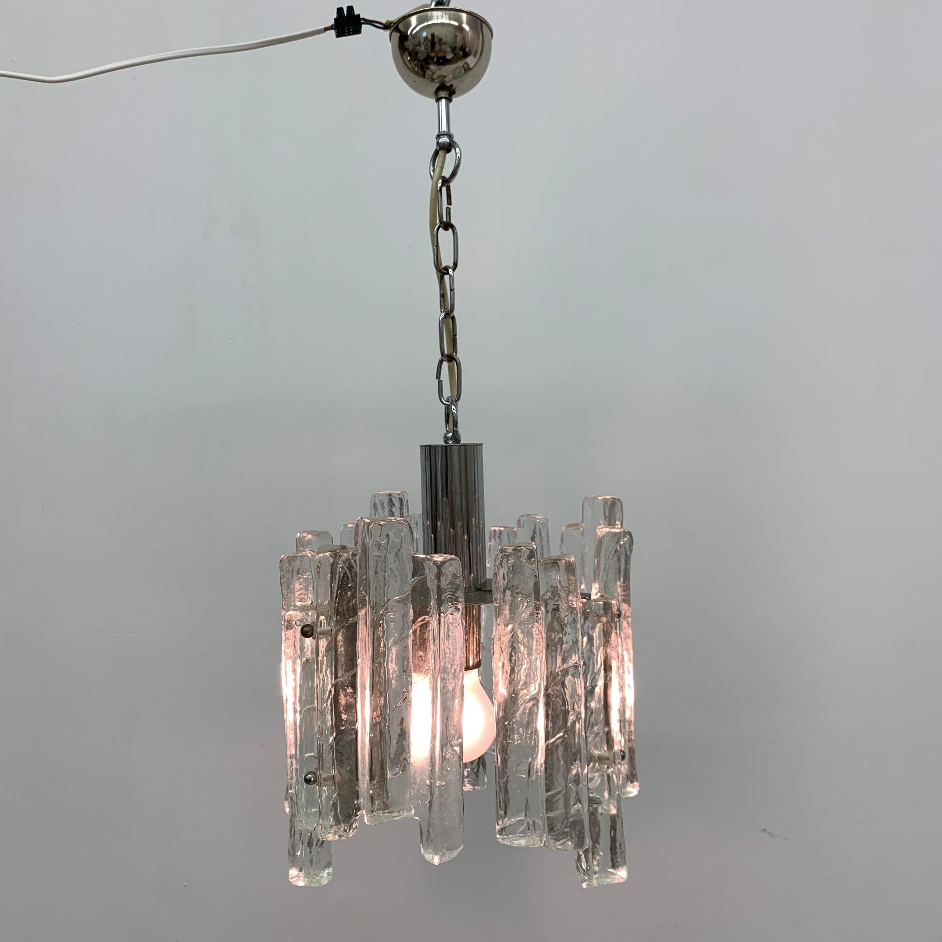 Hanging lamp in Frosted Ice Glass by J. T. Kalmar for Kalmar Franken KG, 1960s For Sale 14