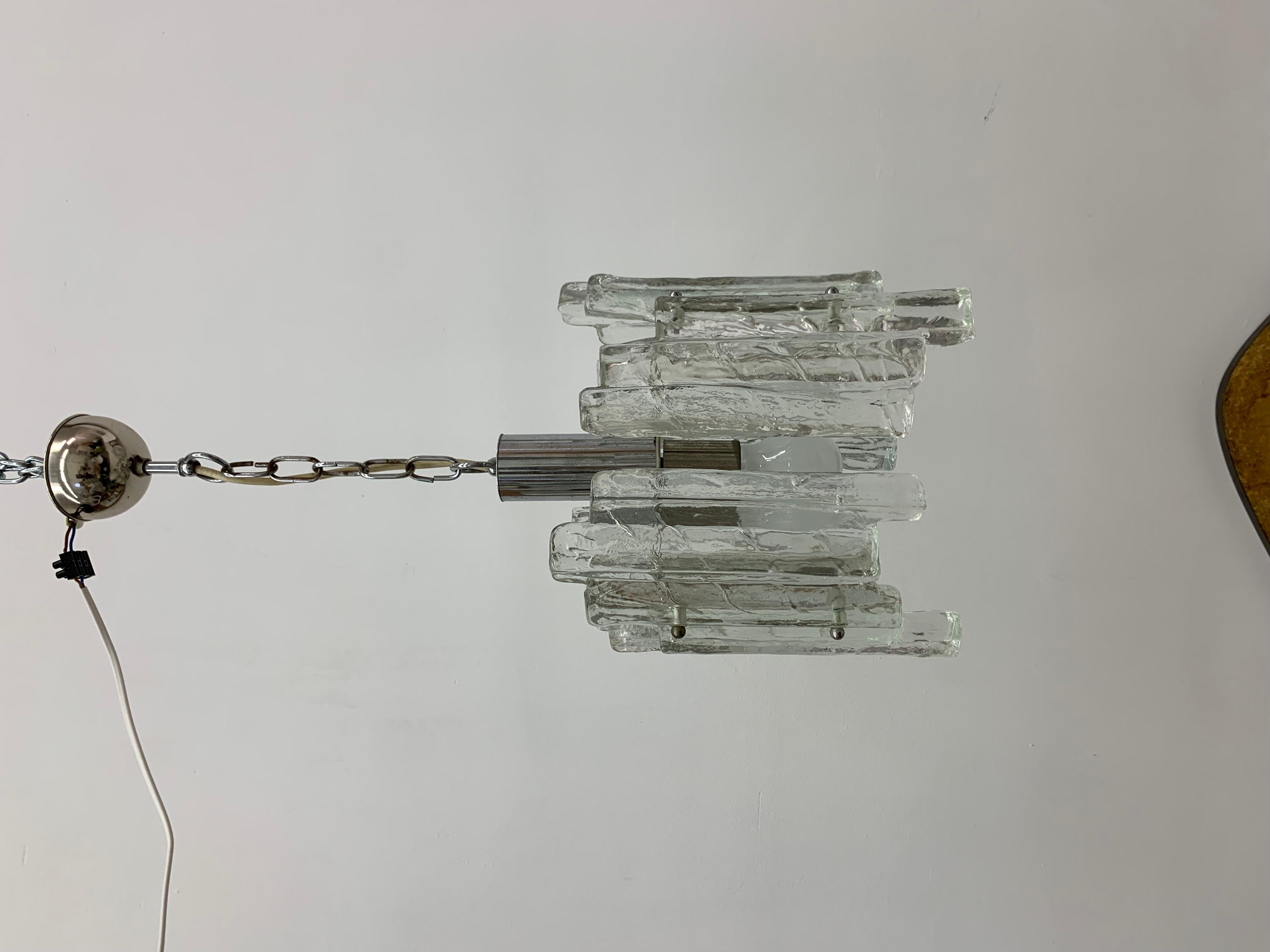 Hanging lamp in frosted ice glass by J. T. Kalmar for Kalmar Franken KG, 1960s.