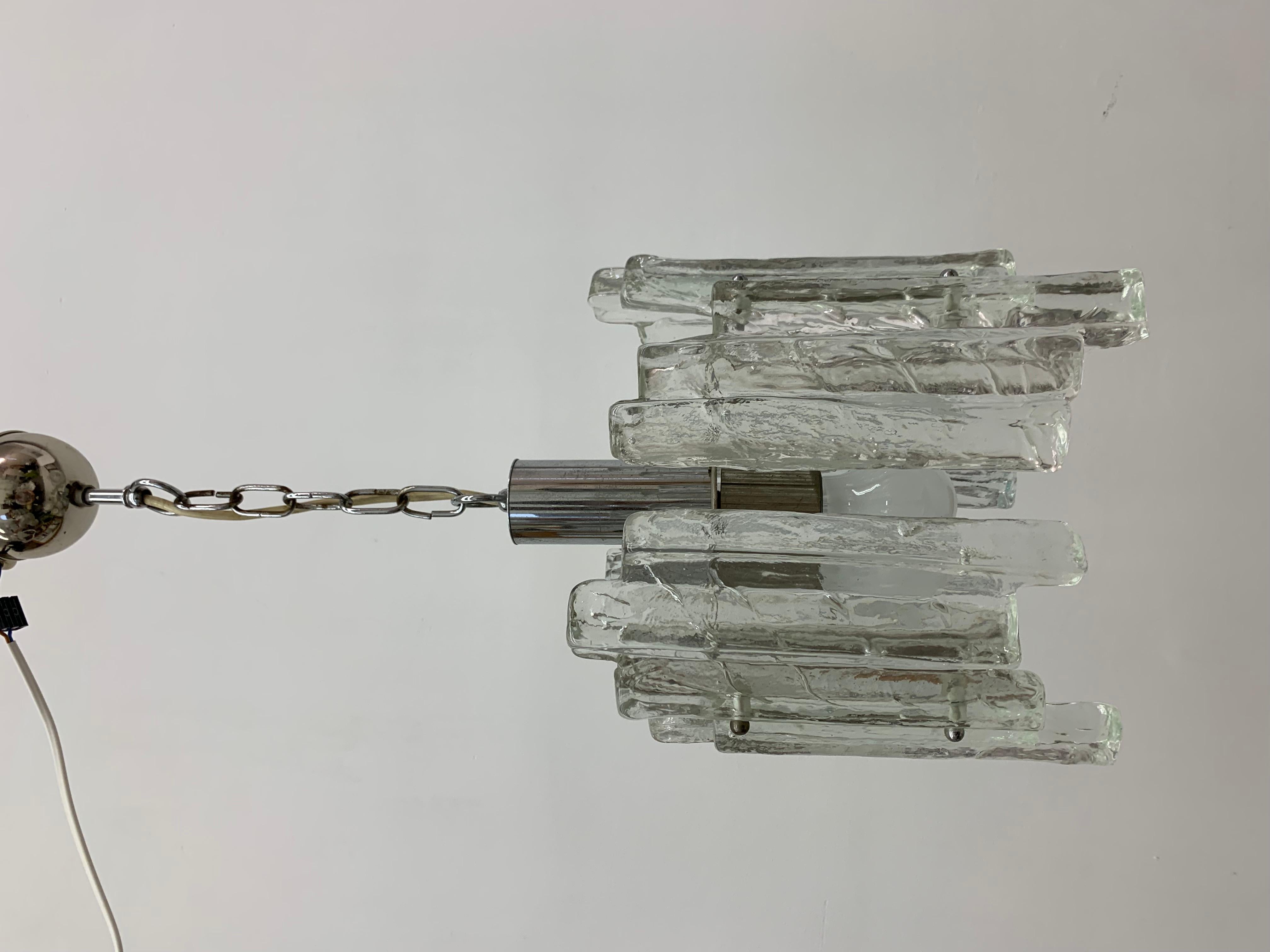 Mid-20th Century Hanging lamp in Frosted Ice Glass by J. T. Kalmar for Kalmar Franken KG, 1960s For Sale