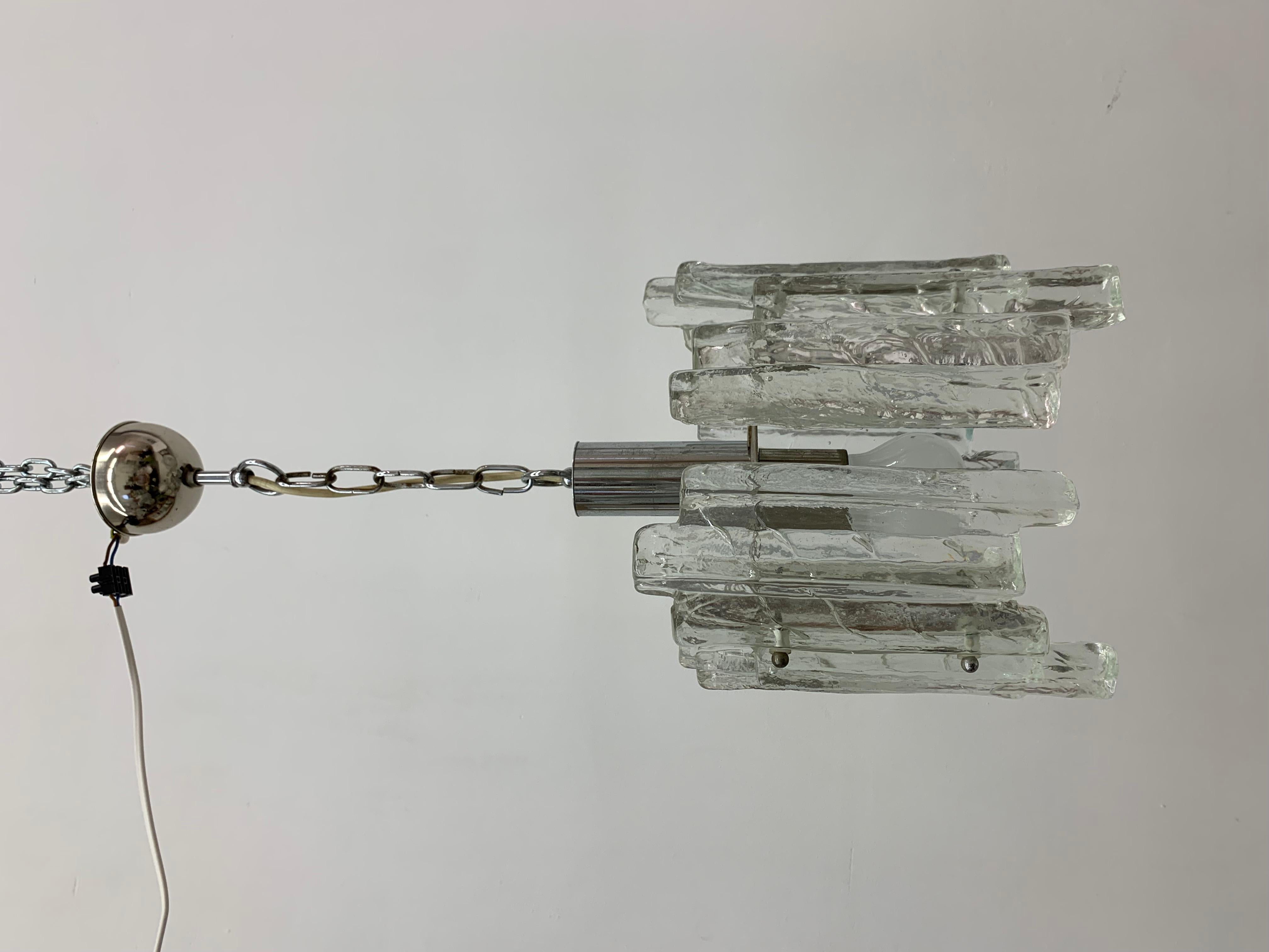 Hanging lamp in Frosted Ice Glass by J. T. Kalmar for Kalmar Franken KG, 1960s For Sale 1