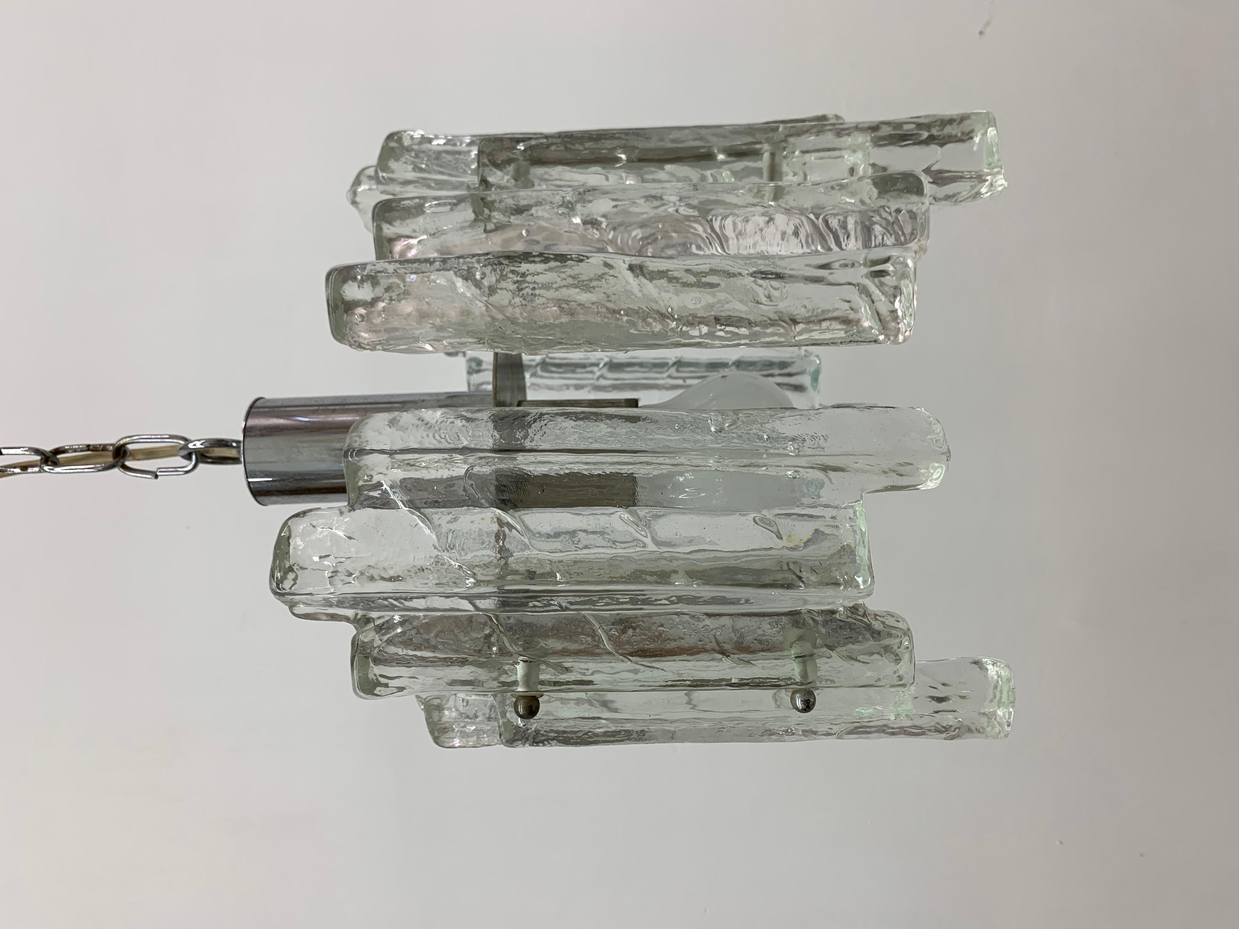 Hanging lamp in Frosted Ice Glass by J. T. Kalmar for Kalmar Franken KG, 1960s For Sale 2