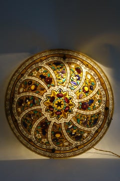 Hanging lamp in painted glass Art Nouveau