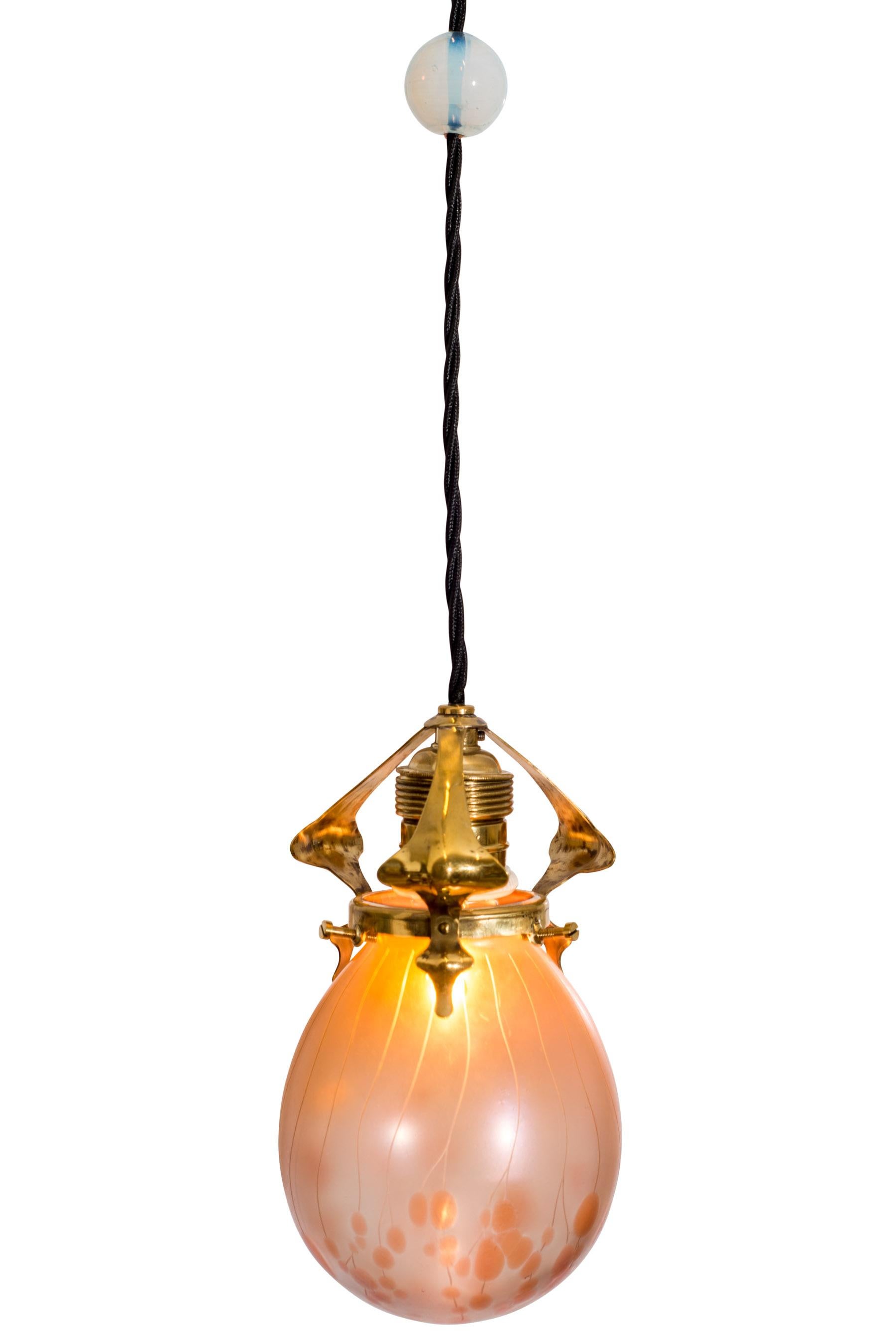 Hanging Lamp Pendant Loetz Glass German Jugendstil circa 1901 Orange In Good Condition In Klosterneuburg, AT