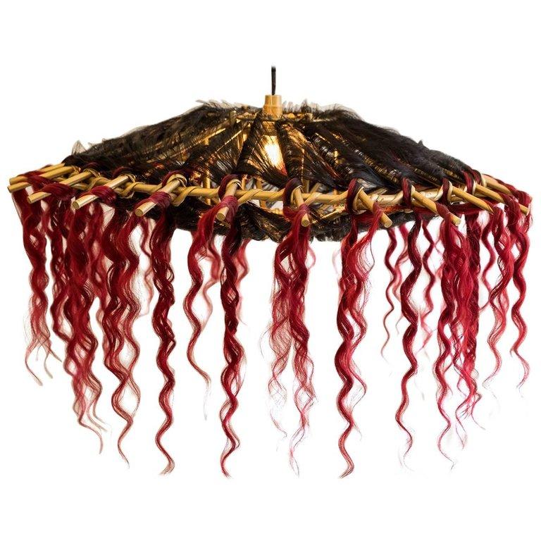 French Hanging Lamp, Rattan Chandelier and Synthetic Fibers, Unique Pieces, Art Modern