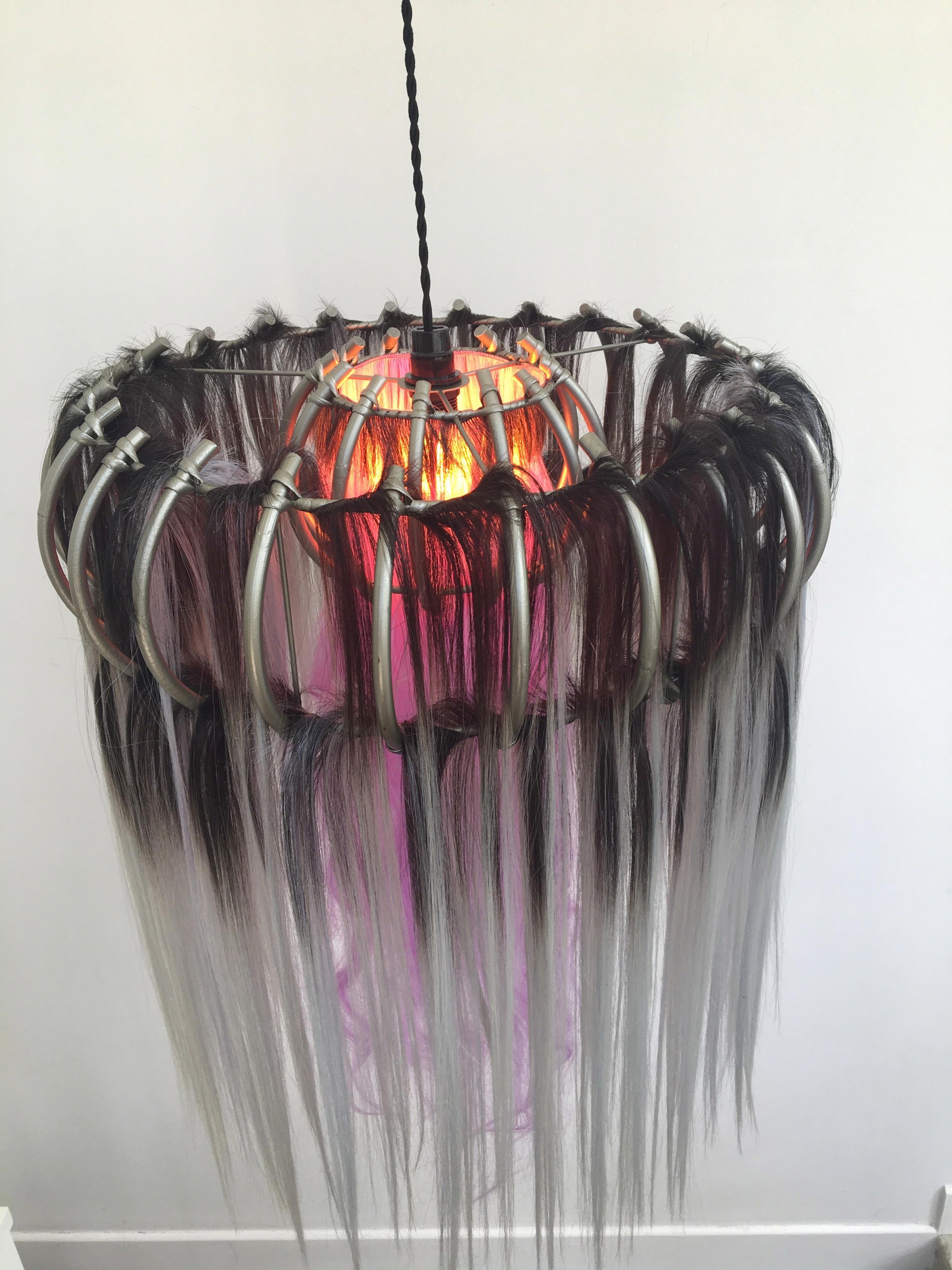 Hanging Lamp, Rattan Chandelier and Synthetic Fibers, Unique Pieces, Art Modern 2