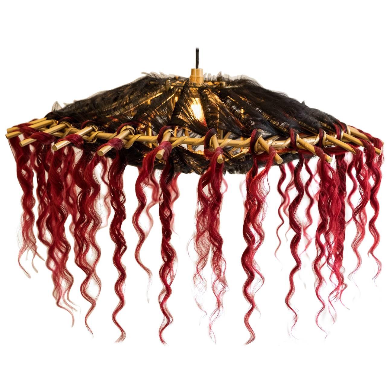 Hanging Lamp, Rattan Chandelier and Synthetic Fibers, Unique Pieces, Art Modern