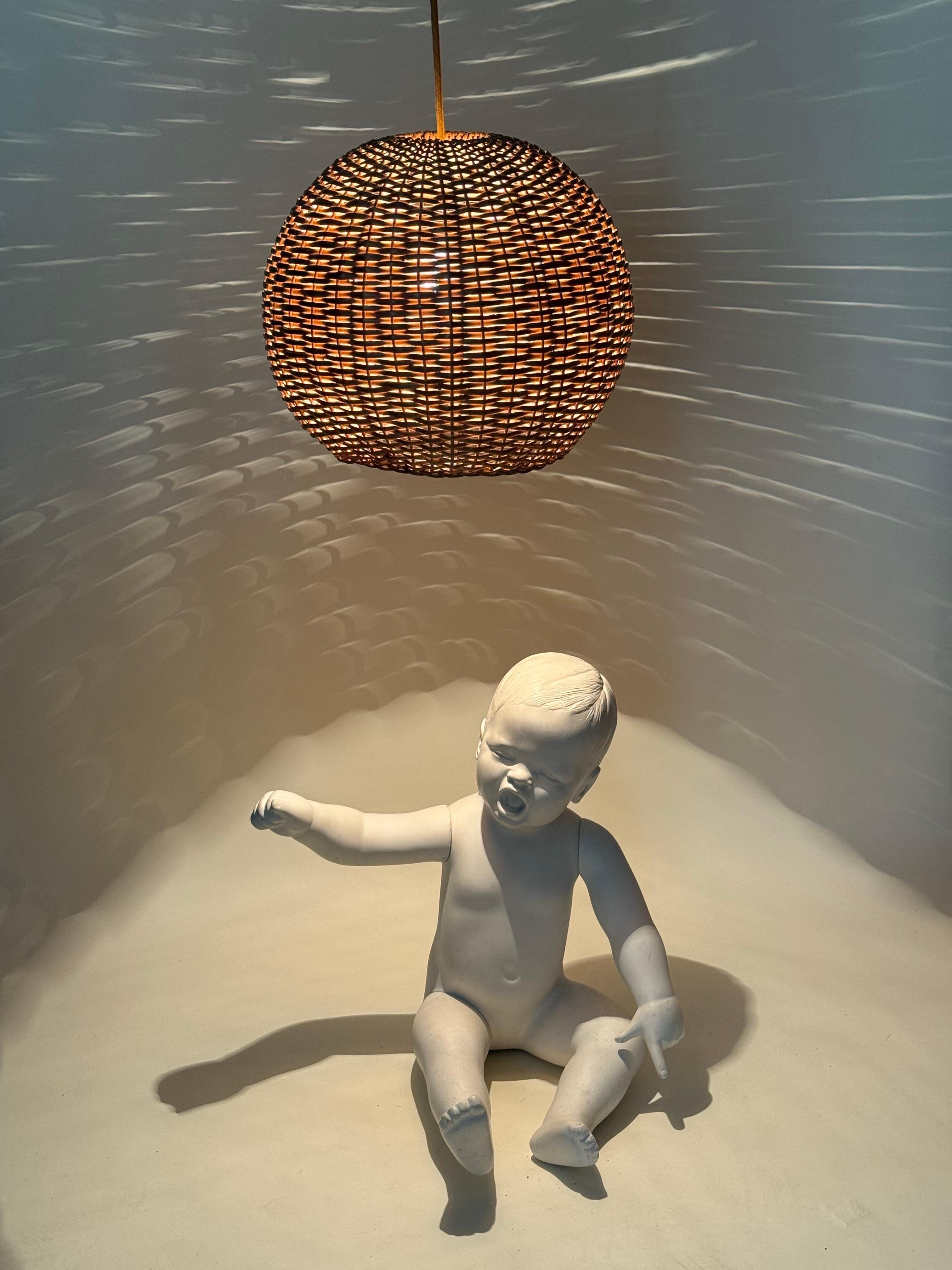 Late 20th Century Hanging Lamp Woven by Hand from Willow in the Shape of a Ball For Sale