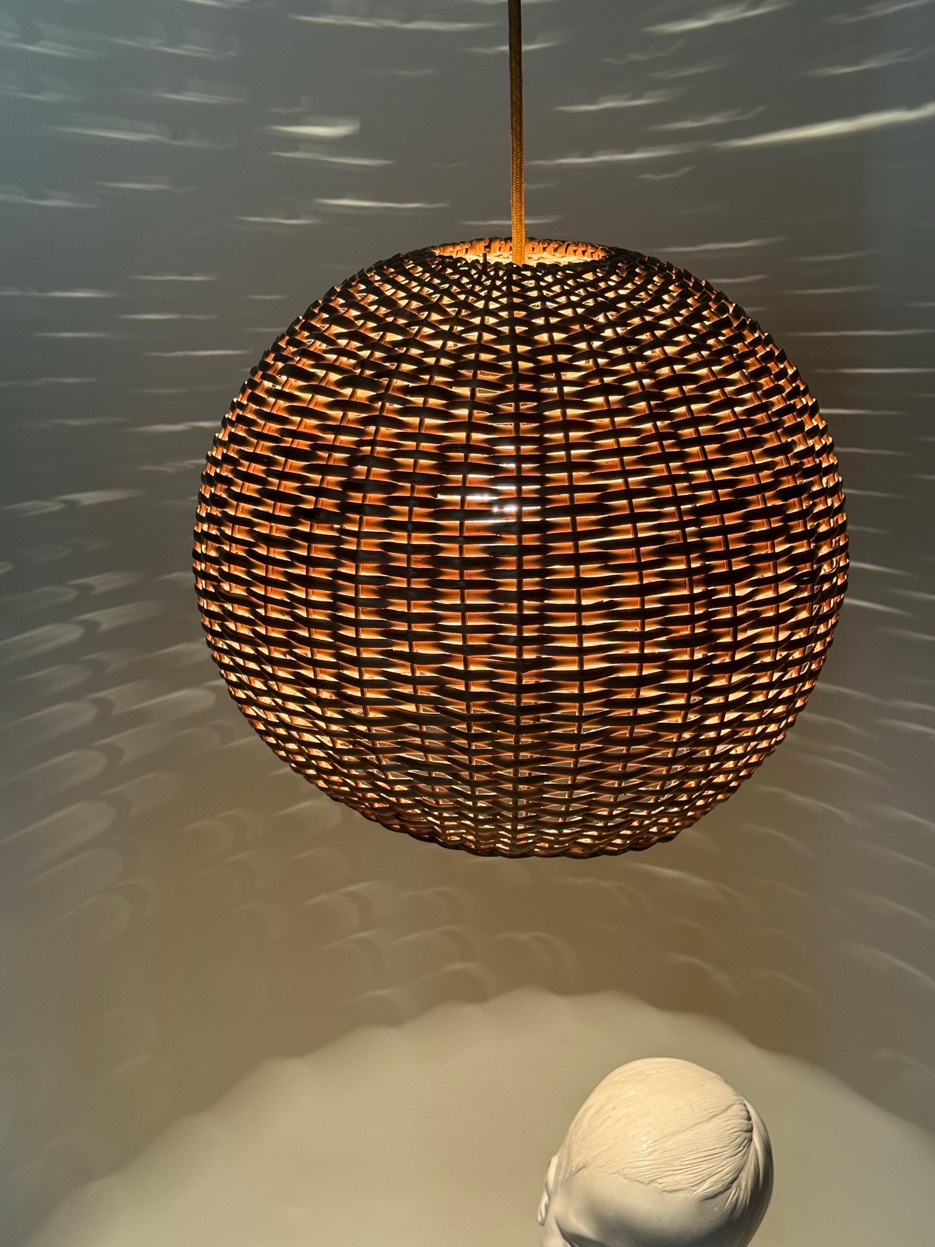 Metal Hanging Lamp Woven by Hand from Willow in the Shape of a Ball For Sale