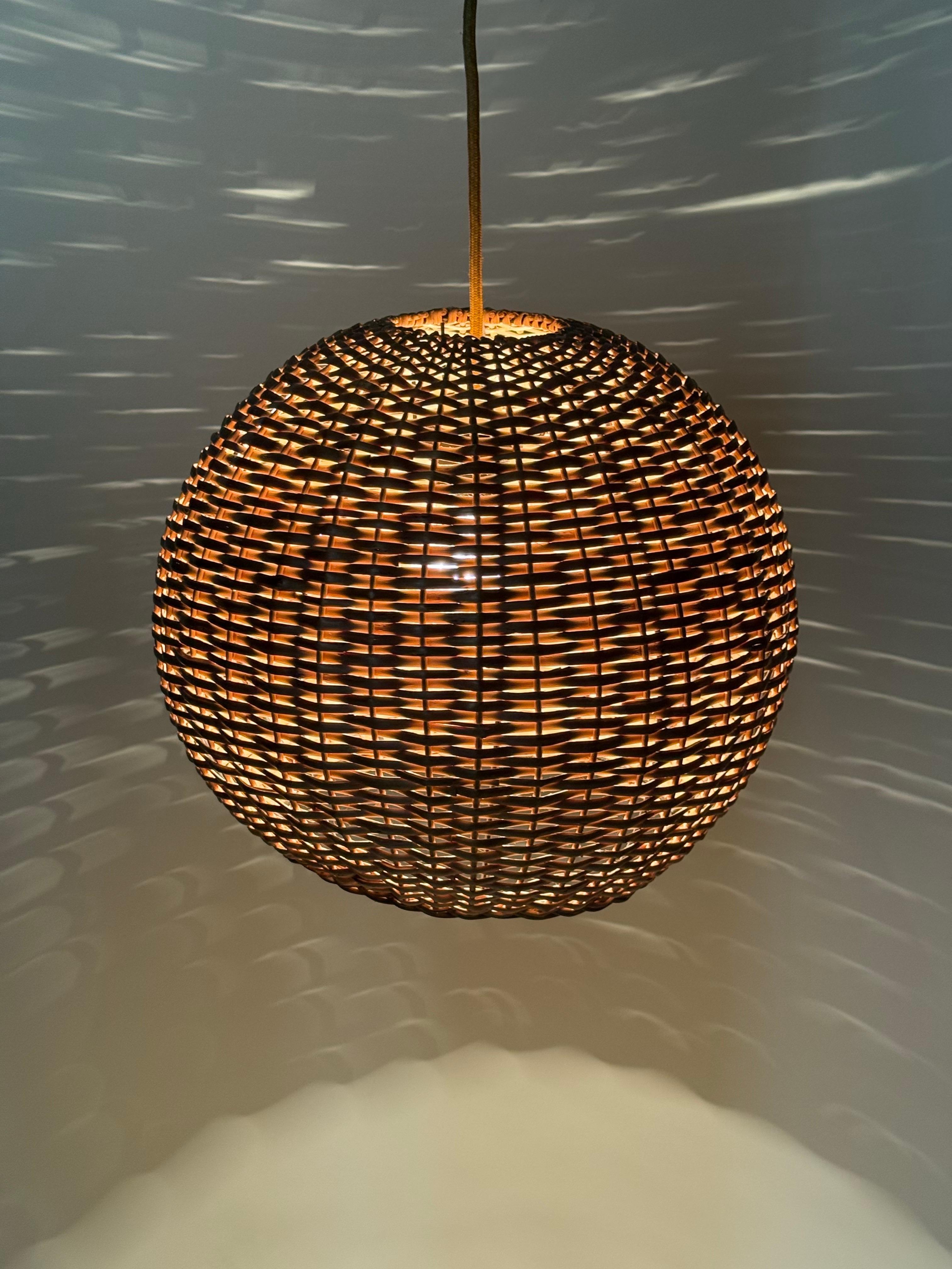 Hanging Lamp Woven by Hand from Willow in the Shape of a Ball For Sale 1