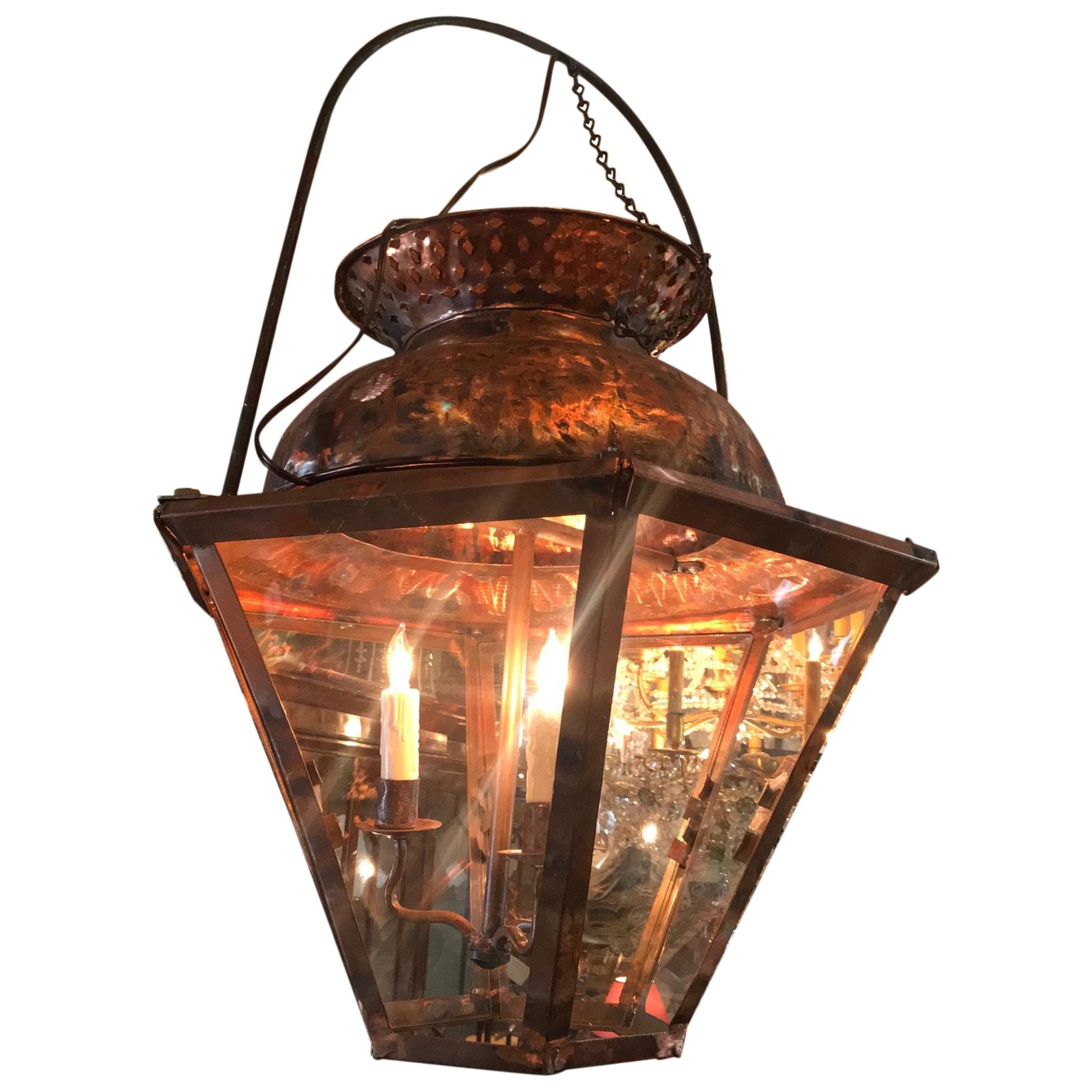 Hanging Lantern Ceiling Metal Copper Light Pendant  hand made rustic old style