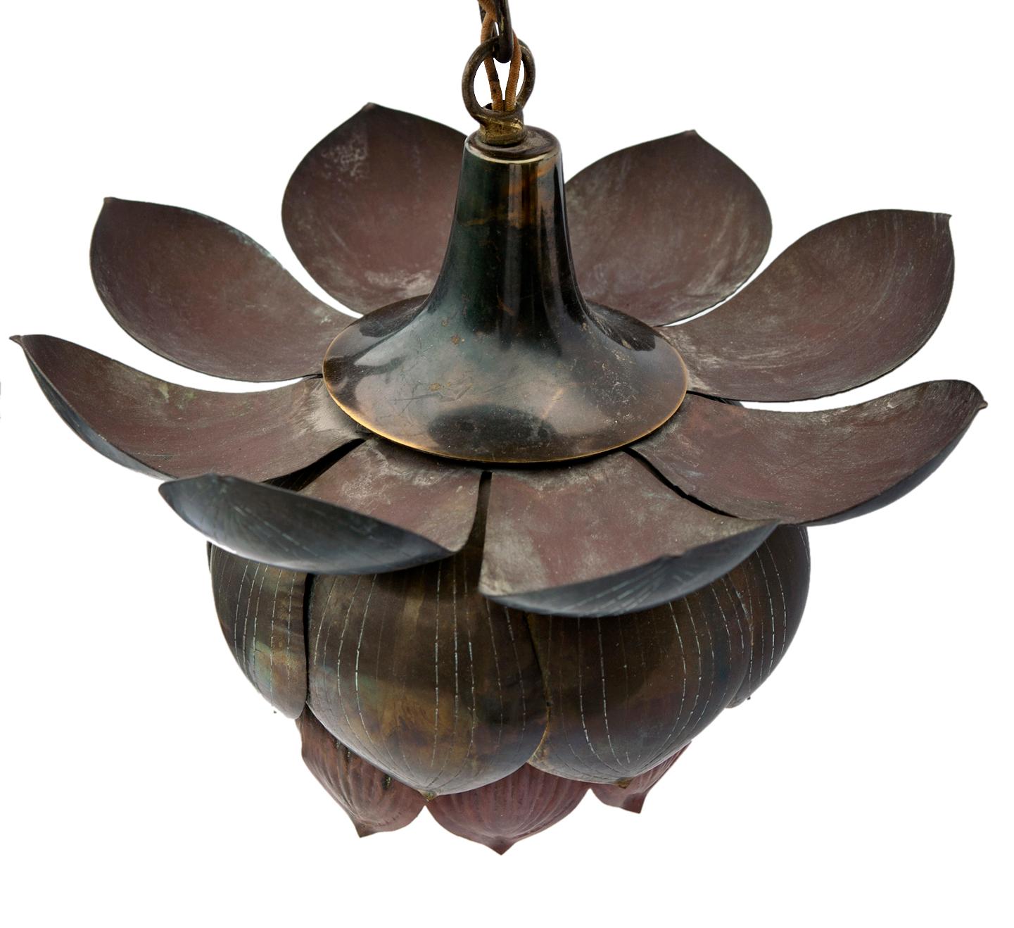 Brass Hanging Lotus Blossom Lamp